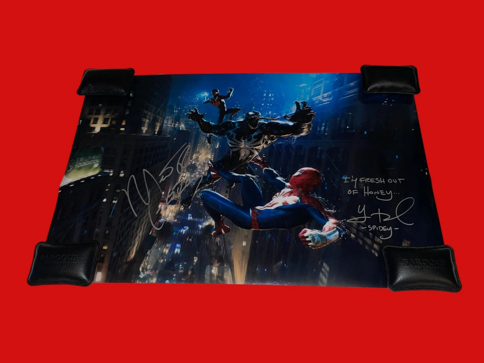 Yuri Lowenthal and Nadji Jeter — Yuri Lowenthal & Nadji Jeter Signed 20x30 Spider-Man 2 Venom Fight Photo JSA COA