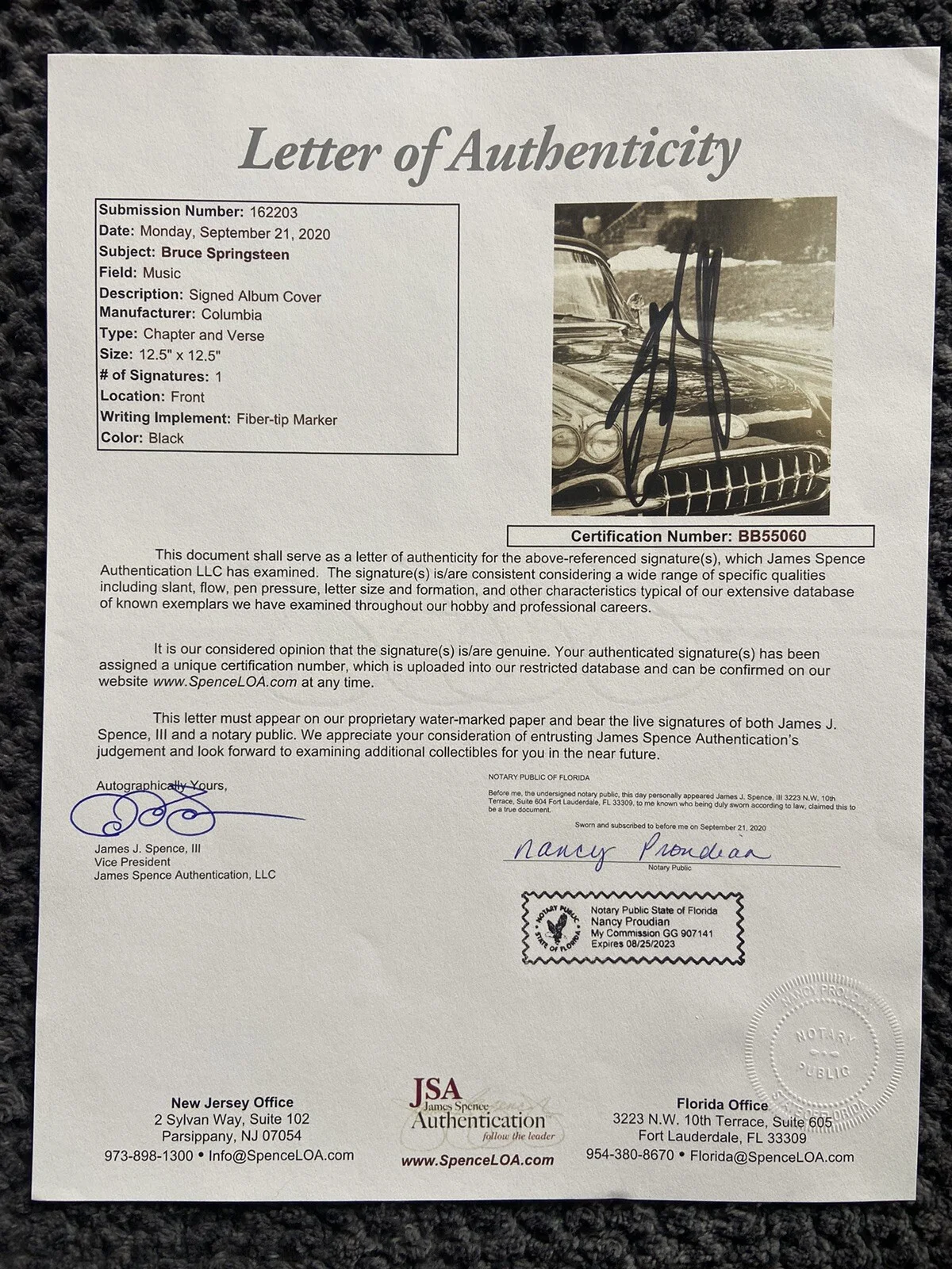 L@@K! Bruce Springsteen SIGNED Chapter And Verse 12’ Music Vinyl Album- JSA COA, image 5