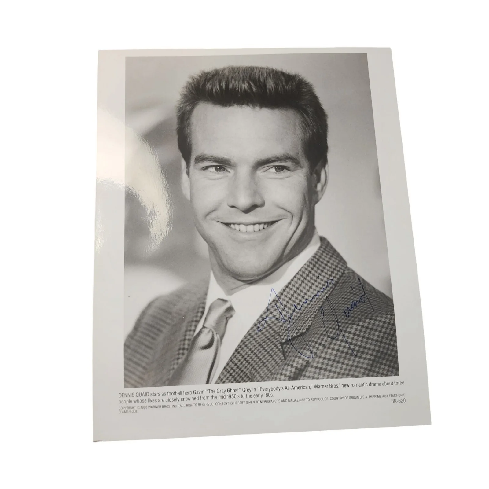Dennis Quaid — Vtg Dennis Quaid Signed 8x10 Promo Photo Gavin Grey Everybody's All-American, изображение 2
