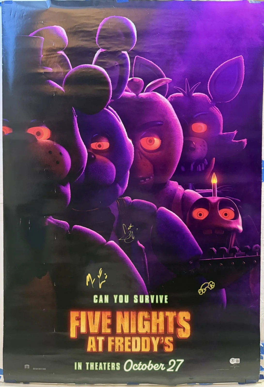 Josh Hutcherson, Matthew Lillard & Piper Rubio signed FNAF 27x40 Poster Beckett, изображение 2
