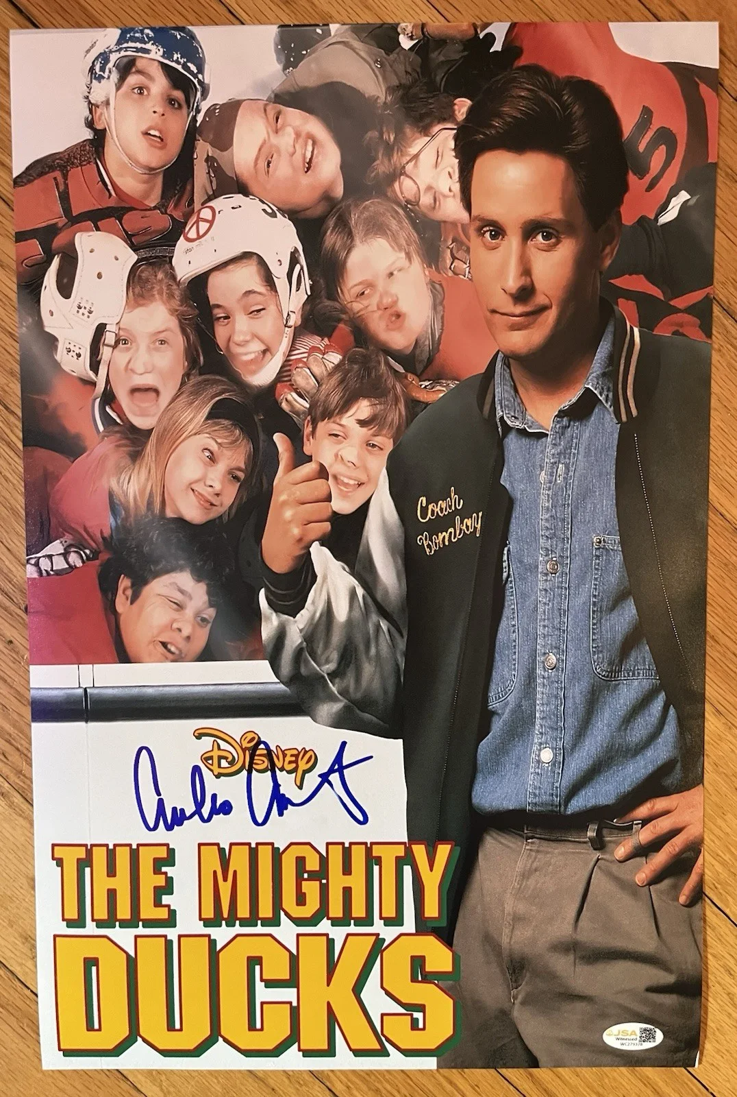 Emilio Estevez — Emilio Estevez Signed Mighty Ducks Movie Poster 11x17 JSA WITNESS COA