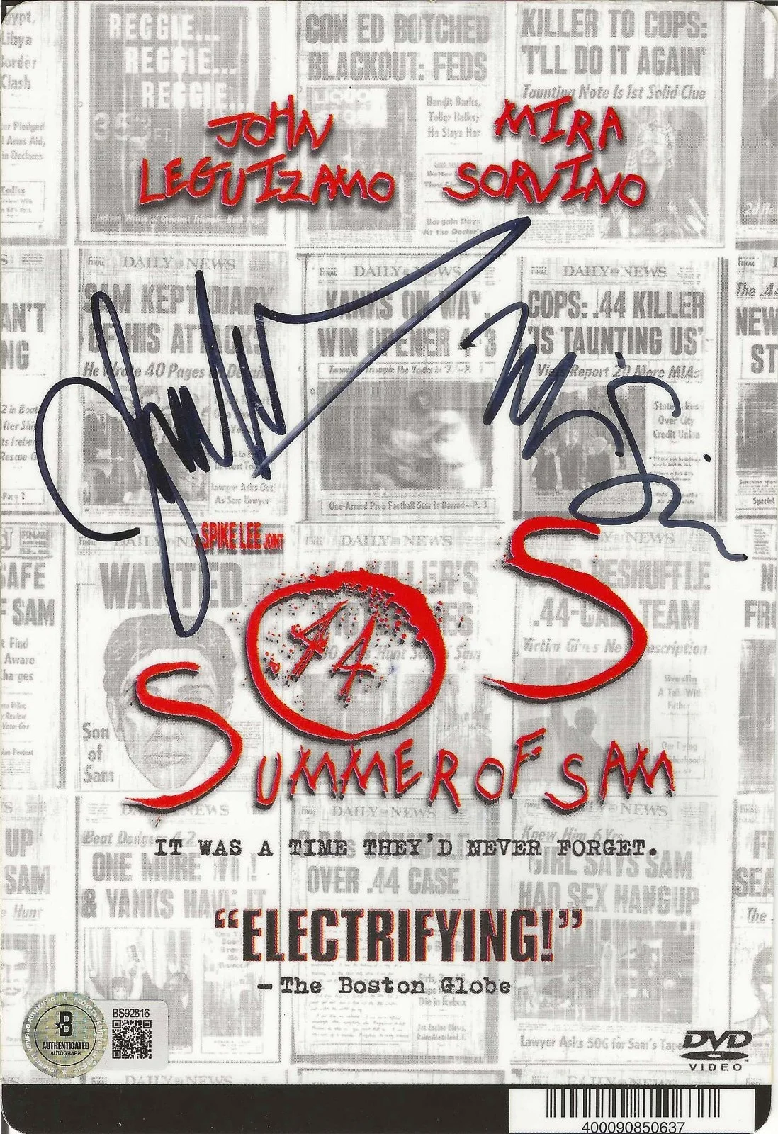 John Leguizamo, Mira Sorvino — JOHN LEGUIZAMO & MIRA SORVINO Signed Autograph Summer of Sam DVD Cover BECKETT
