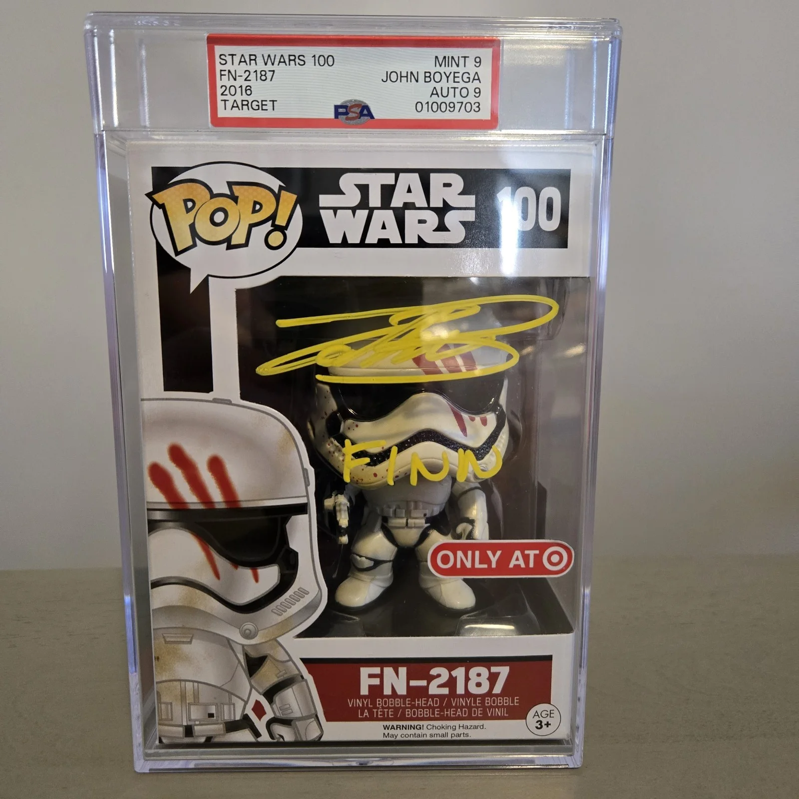 John Boyega — PSA 9 Graded Encapsulated John Boyega Signed Funko Pop 100 Official Pix COA