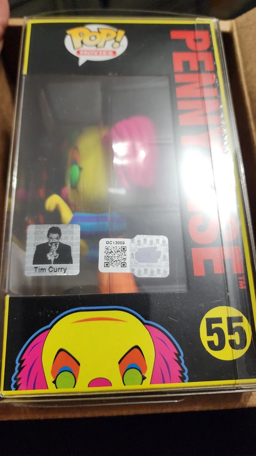 Tim Curry — Tim Curry Autographed GLOW Funko Pop IT Pennywise #55 COA, image 2