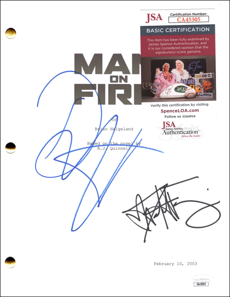 Dakota Fanning, Denzel Washington — Denzel Washington & Dakota Fanning Signed Autograph Man on Fire Script JSA COA, image 2