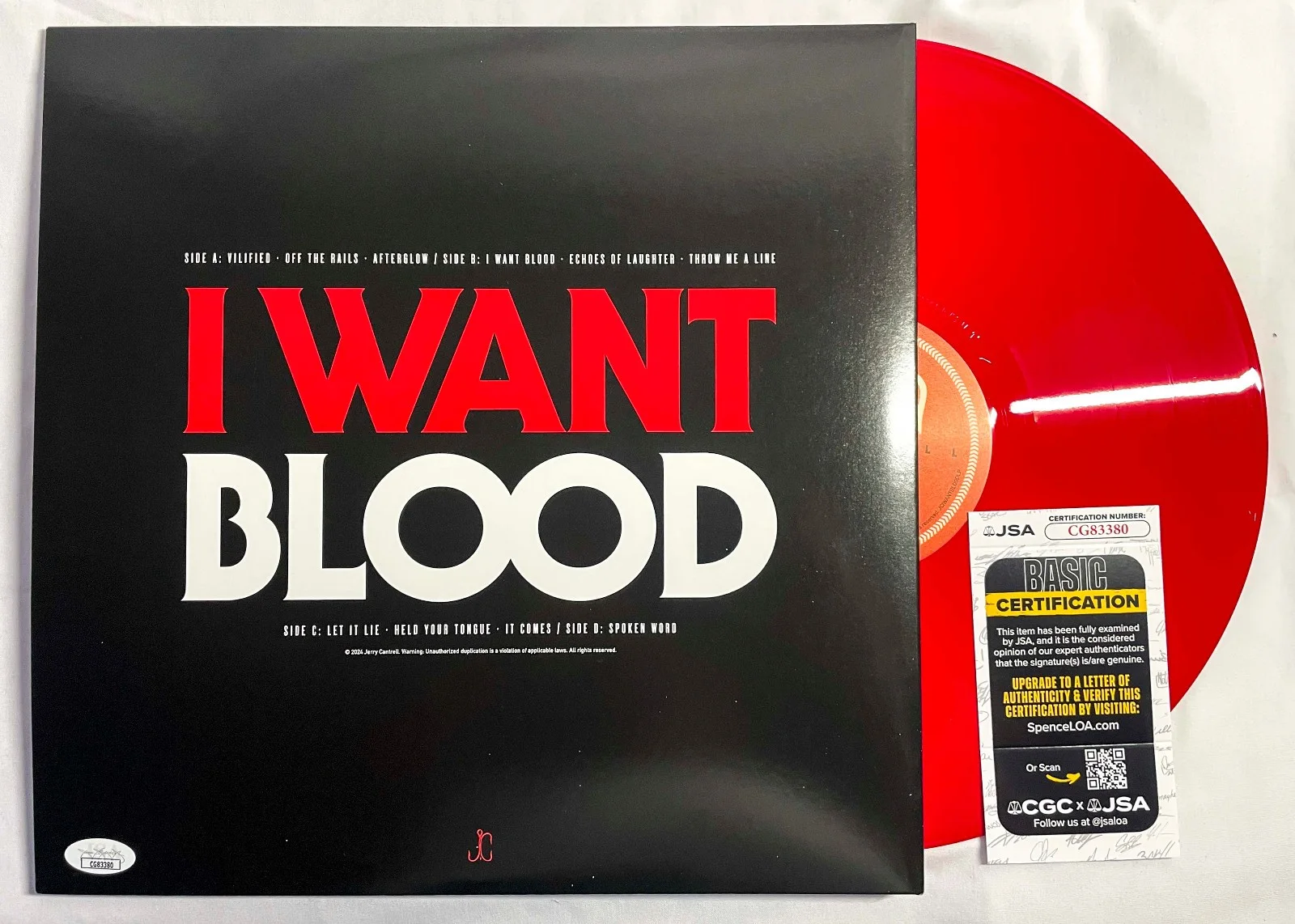 Jerry Cantrell Alice in Chains Guitarist Signed I WANT BLOOD Red Vinyl Album JSA, изображение 3