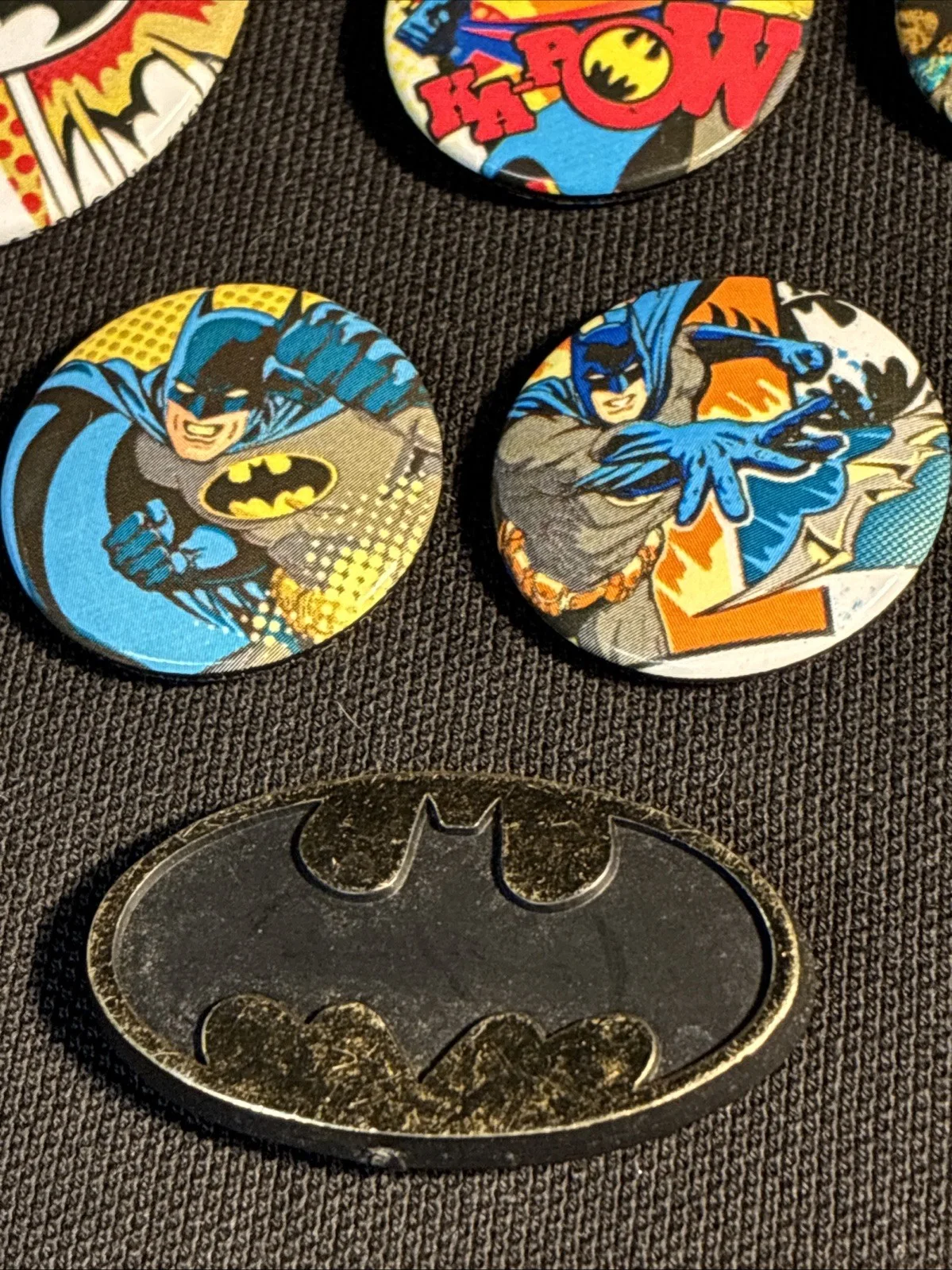 Batman Pin Badges. X 6. Good Overall Condition. Largest Diameter 4cms., image 2