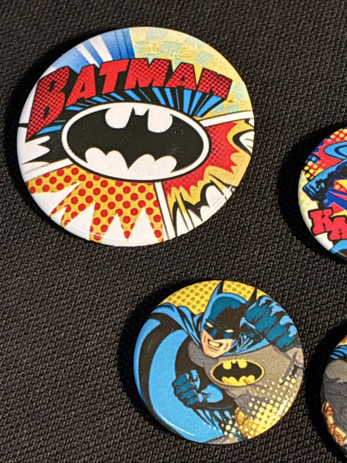 Batman Pin Badges. X 6. Good Overall Condition. Largest Diameter 4cms., image 3
