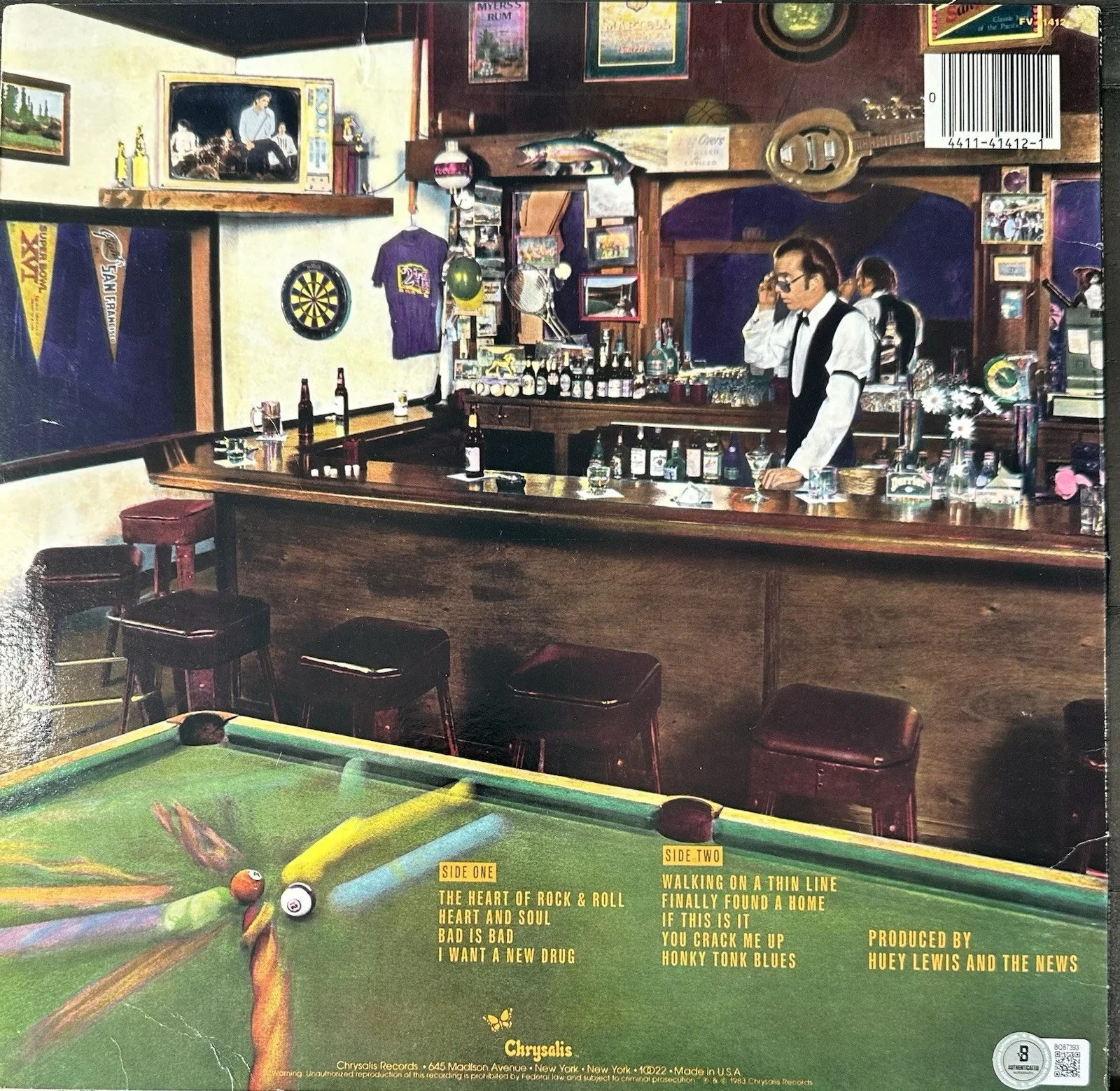 Huey Lewis Signed Album Sports Lewis Autographed Vinyl Beckett Back 2 The Future, изображение 3
