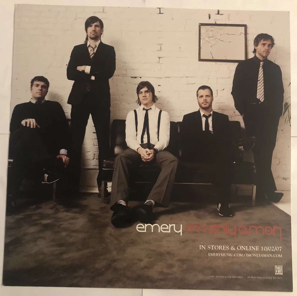 Emery I’m Only A Man 11x11” Promo Poster Signed Autographed Tooth & Nail Records, image 2