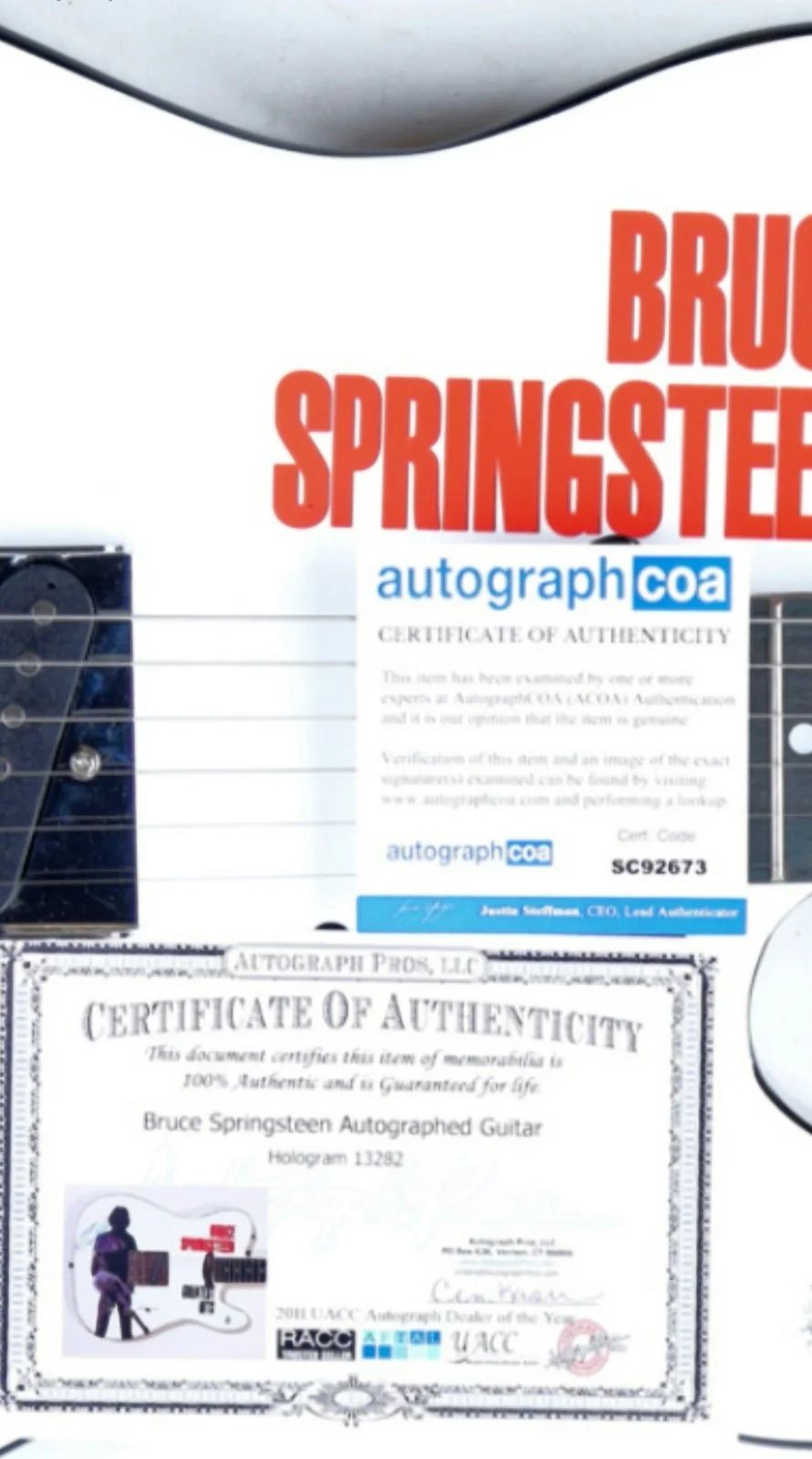 Bruce Springsteen Authentic Autograph Greatest Hits Photo Graphics Guitar, image 4