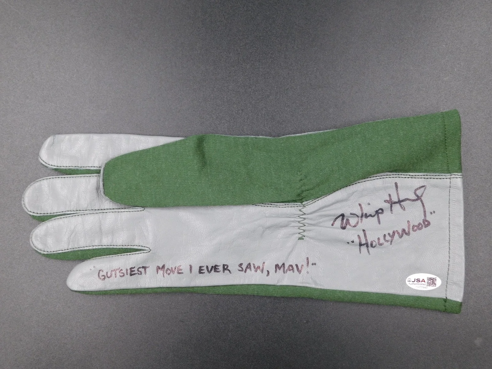 Whip Hubley — Whip Hubley Signed Autographed Aviator Pilot Glove Top Gun Hollywood JSA COA, image 2