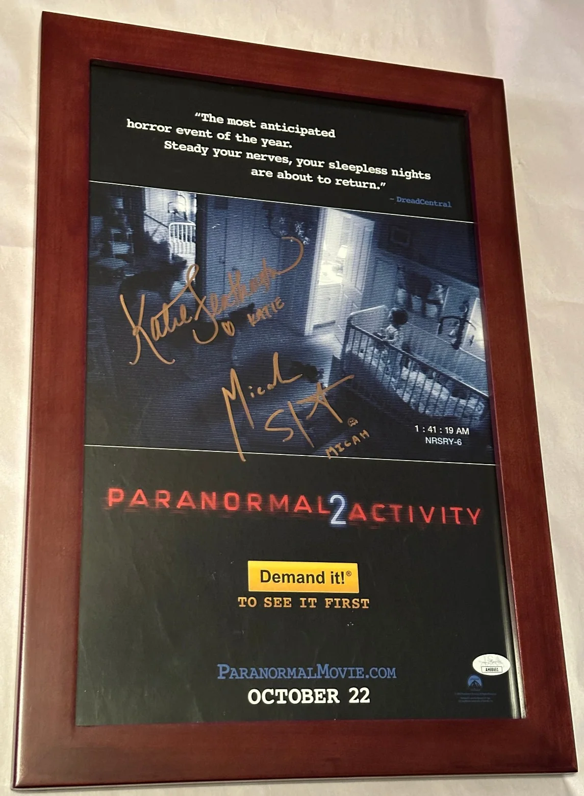 Katie Featherston Micah Sloat — Katie Featherston Micah Sloat x2 Signed Paranormal Activity Framed 11x17 JSA COA, image 2
