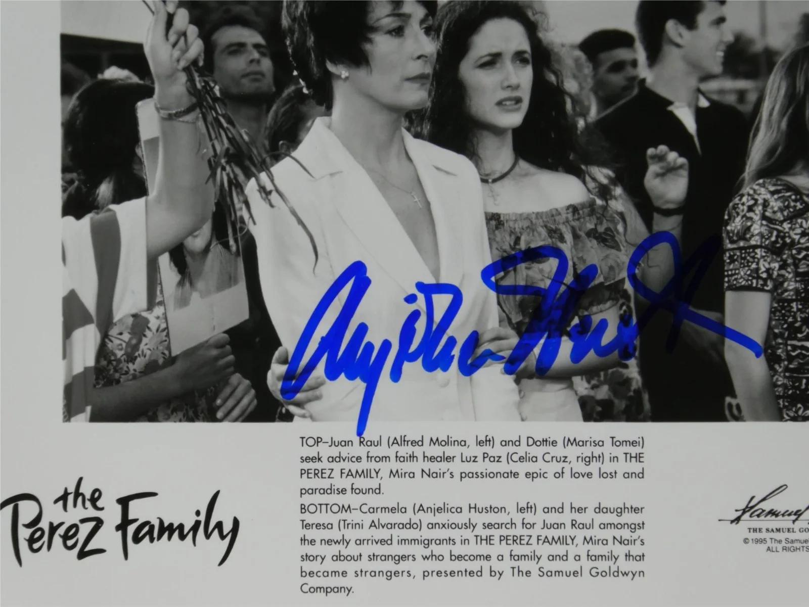 Anjelica Huston — Anjelica Huston Signed B&W 8x10 Promo Photo The Perez Family Autographed, изображение 2