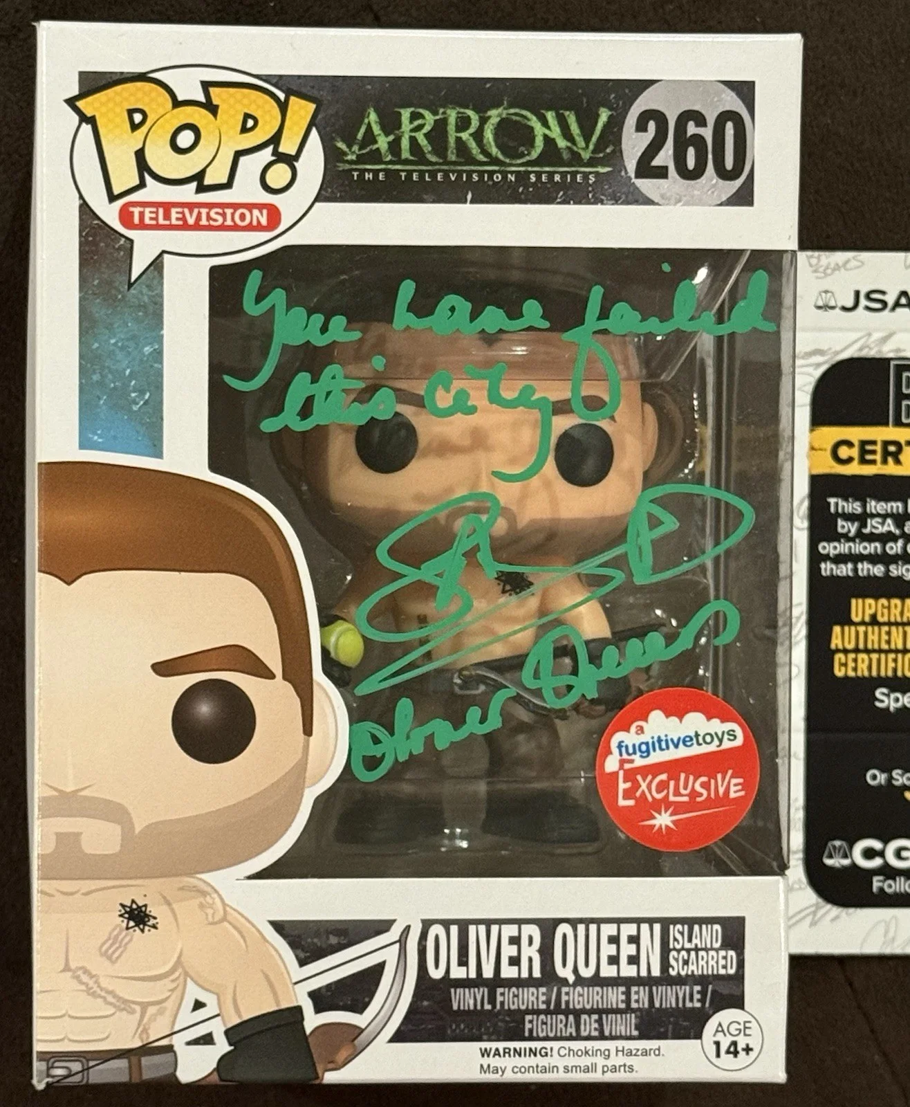 Stephen Amell Signed The Arrow Funko Pop # 260 Oliver Queen Green DC w/ JSA COA, изображение 2