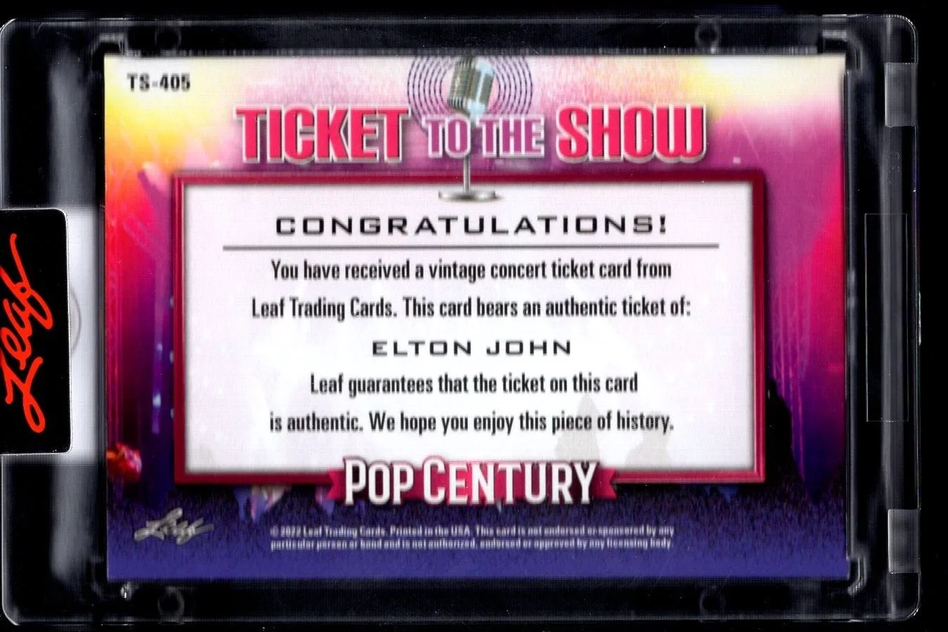 LEAF POP CENTURY TICKET TO THE SHOW ELTON JOHN FLEETCENTER OCT. 12 1999, image 2