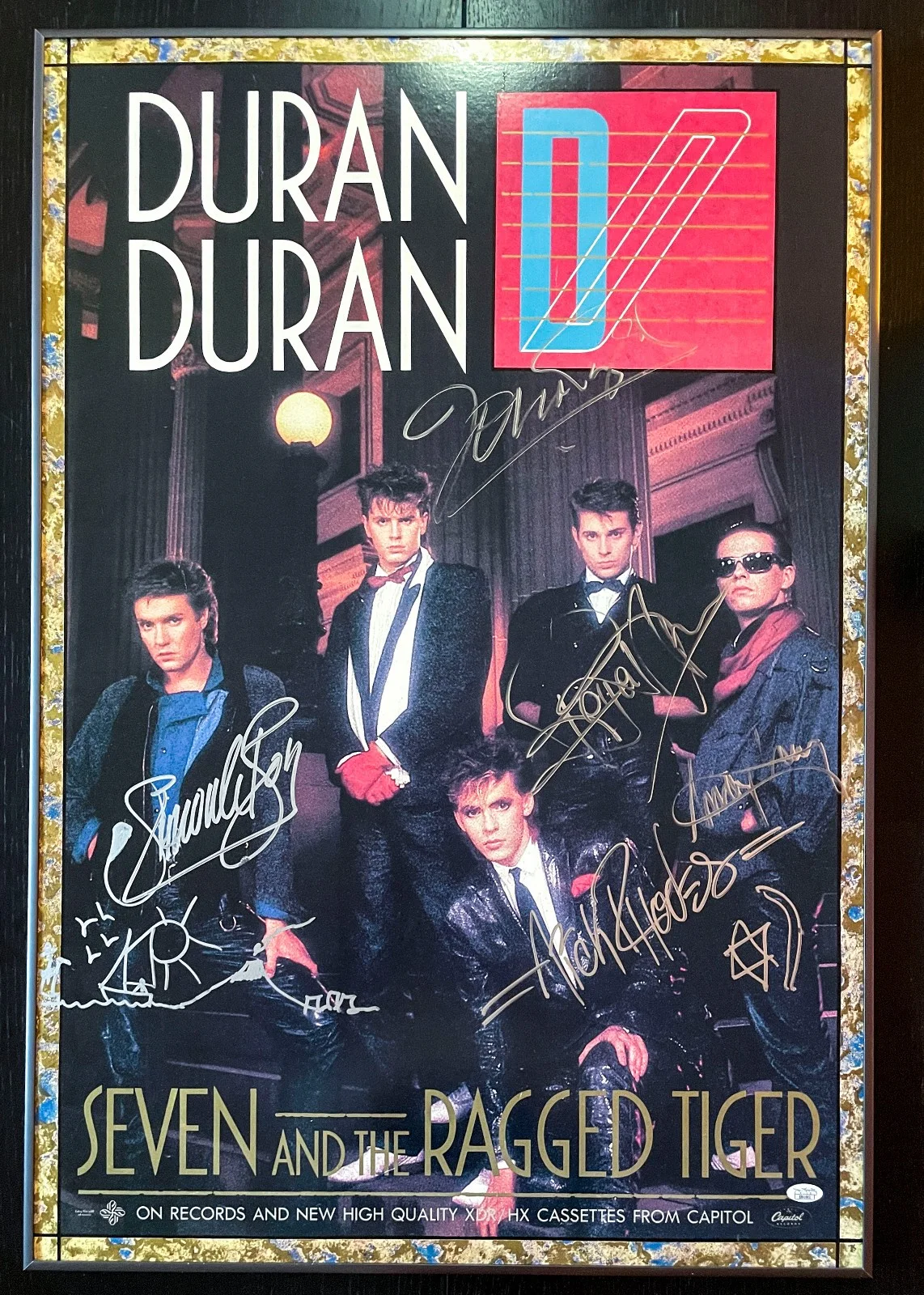 Duran Duran Band Signed Seven and the Ragged Tiger 24x35 Framed Poster JSA, image 2