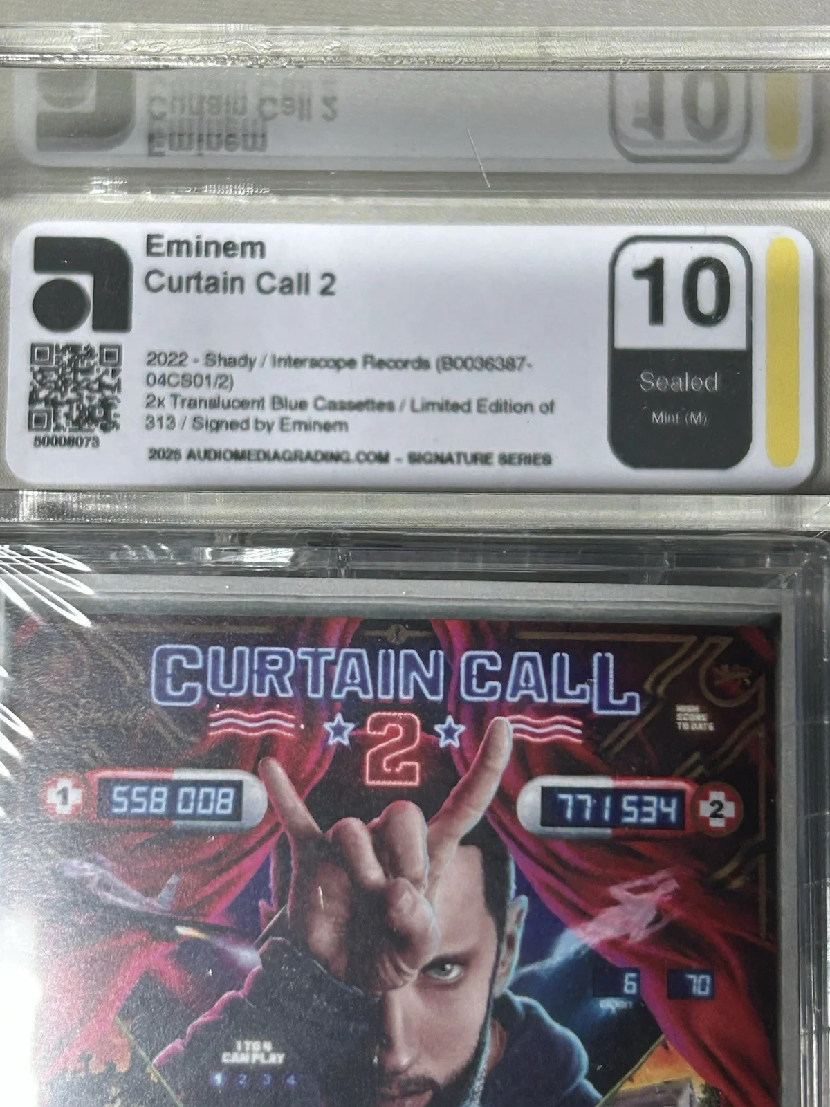Eminem autograph - Slim Shady Curtain Call signed Blue cassette AMG 10 Only /313, изображение 3