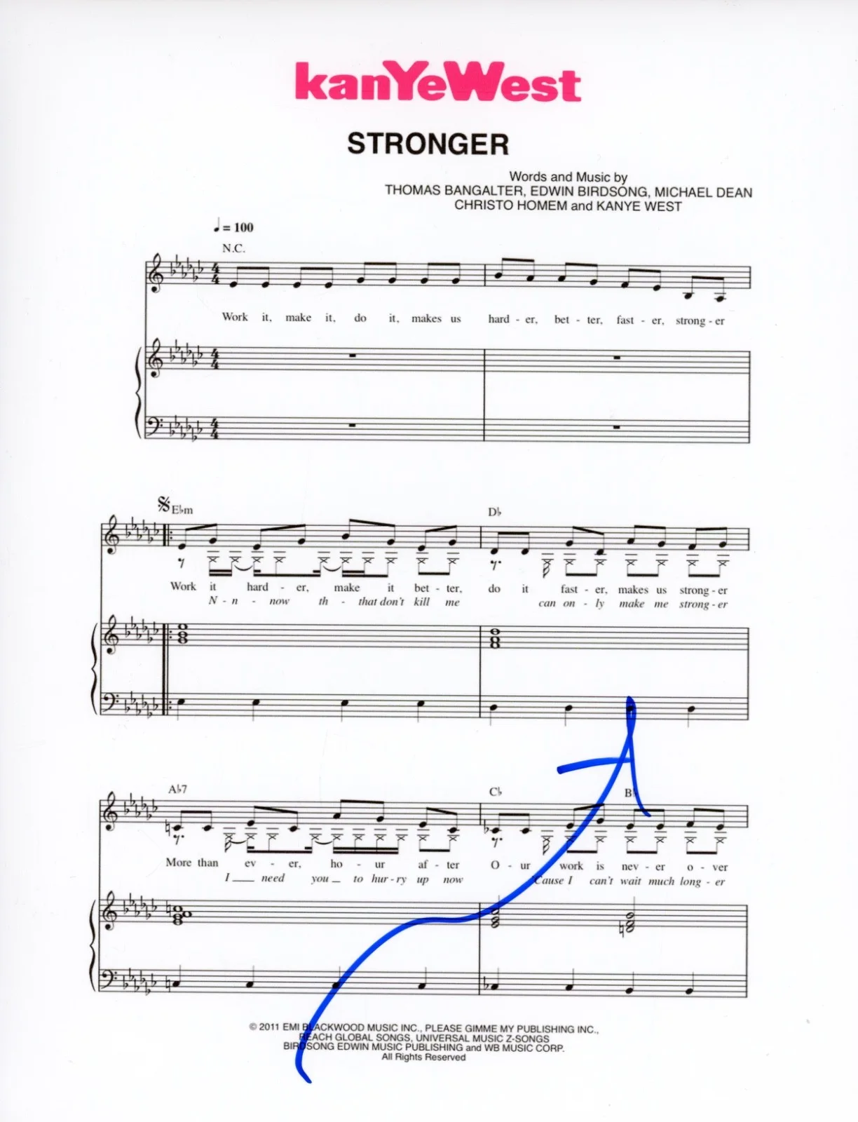 Kanye West Signed Autograph "Stronger" Sheet Music 8.5x11 Ye Rapper ACOA COA, изображение 2