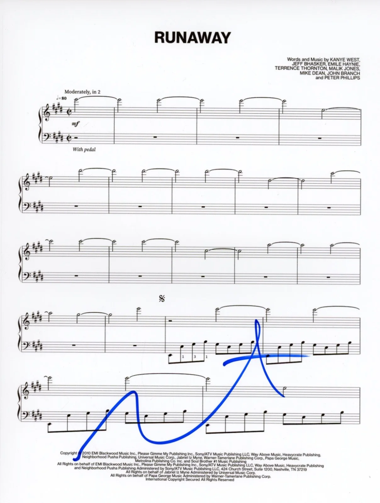 Kanye West Signed Autograph "Runaway" Sheet Music 8.5x11 Ye Rapper ACOA COA, изображение 2