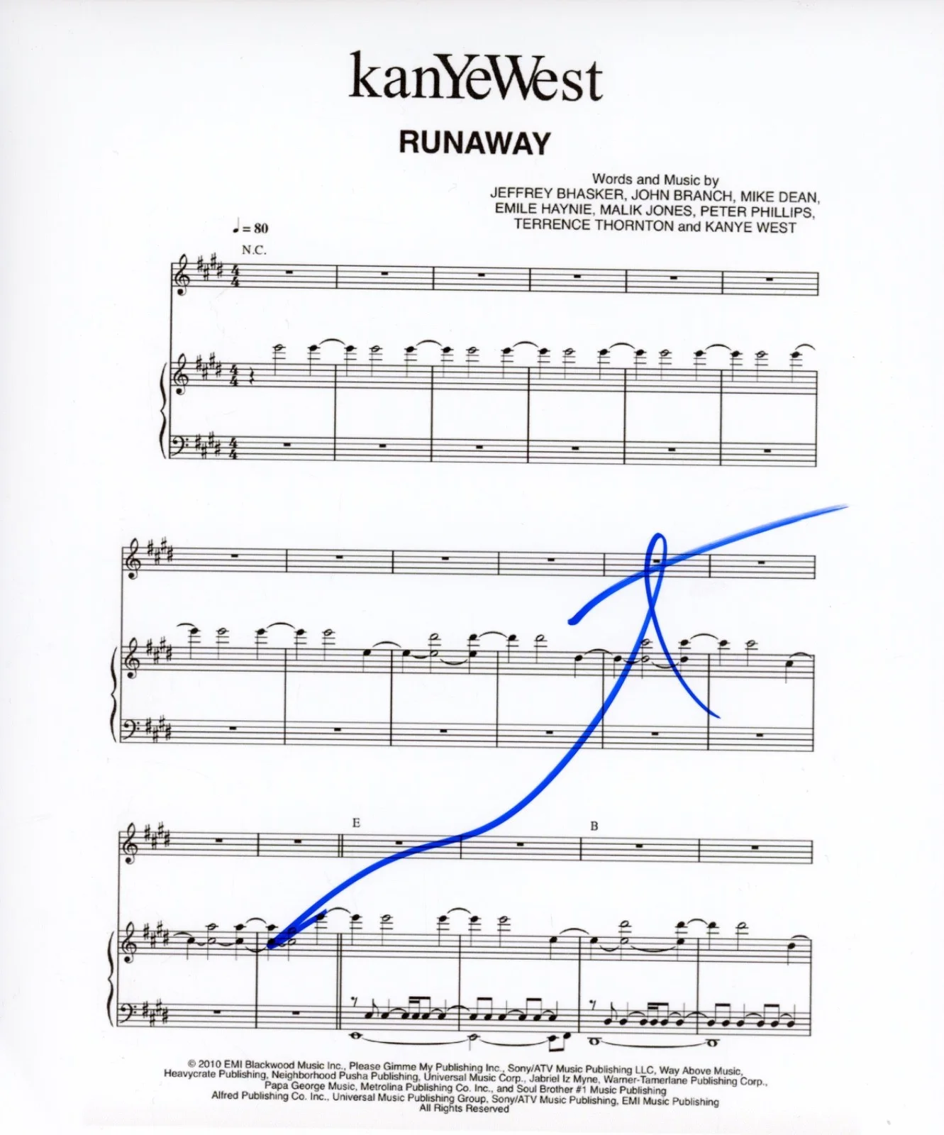 Kanye West Signed Autograph "Runaway" Sheet Music 8.5x11 Ye Rapper ACOA COA, изображение 2