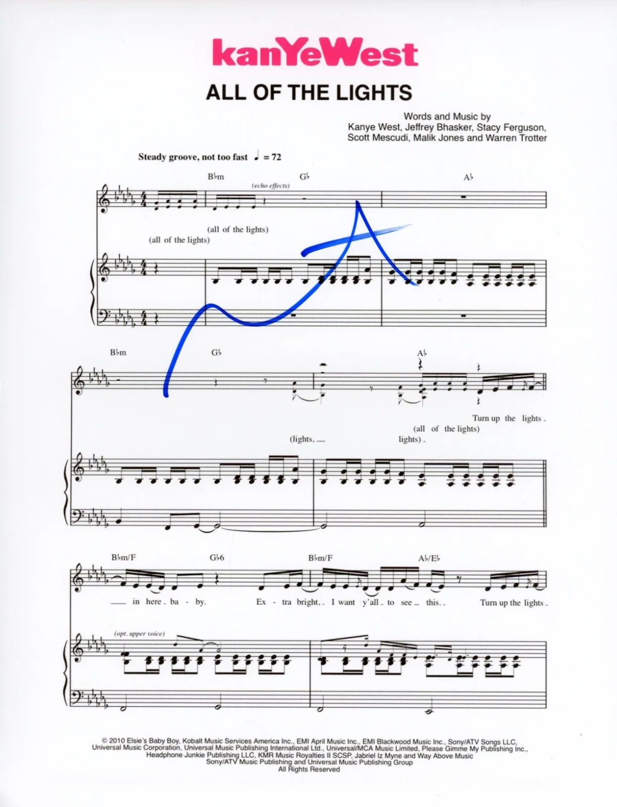 Kanye West Signed Autograph All of the Lights Sheet Music 8.5x11 Ye Rapper ACOA, изображение 2