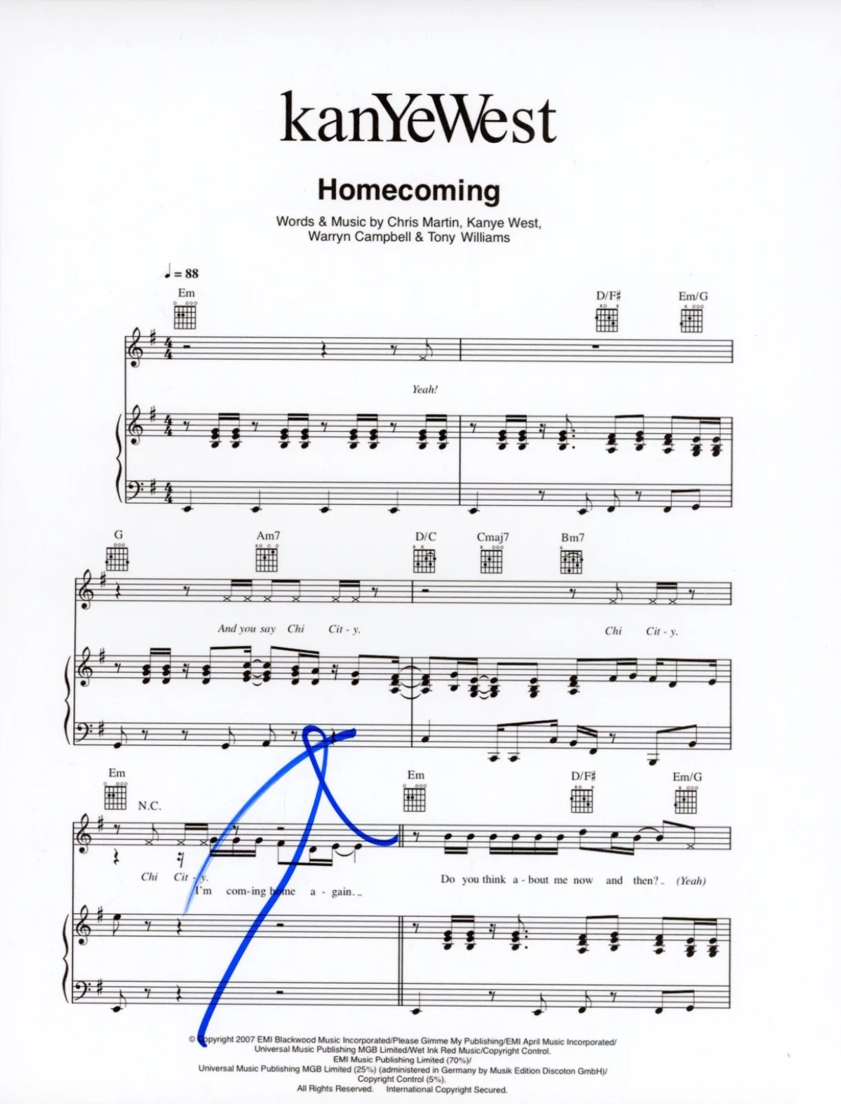 Kanye West Signed Autograph "Homecoming" Sheet Music 8.5x11 Ye Rapper ACOA COA, image 2