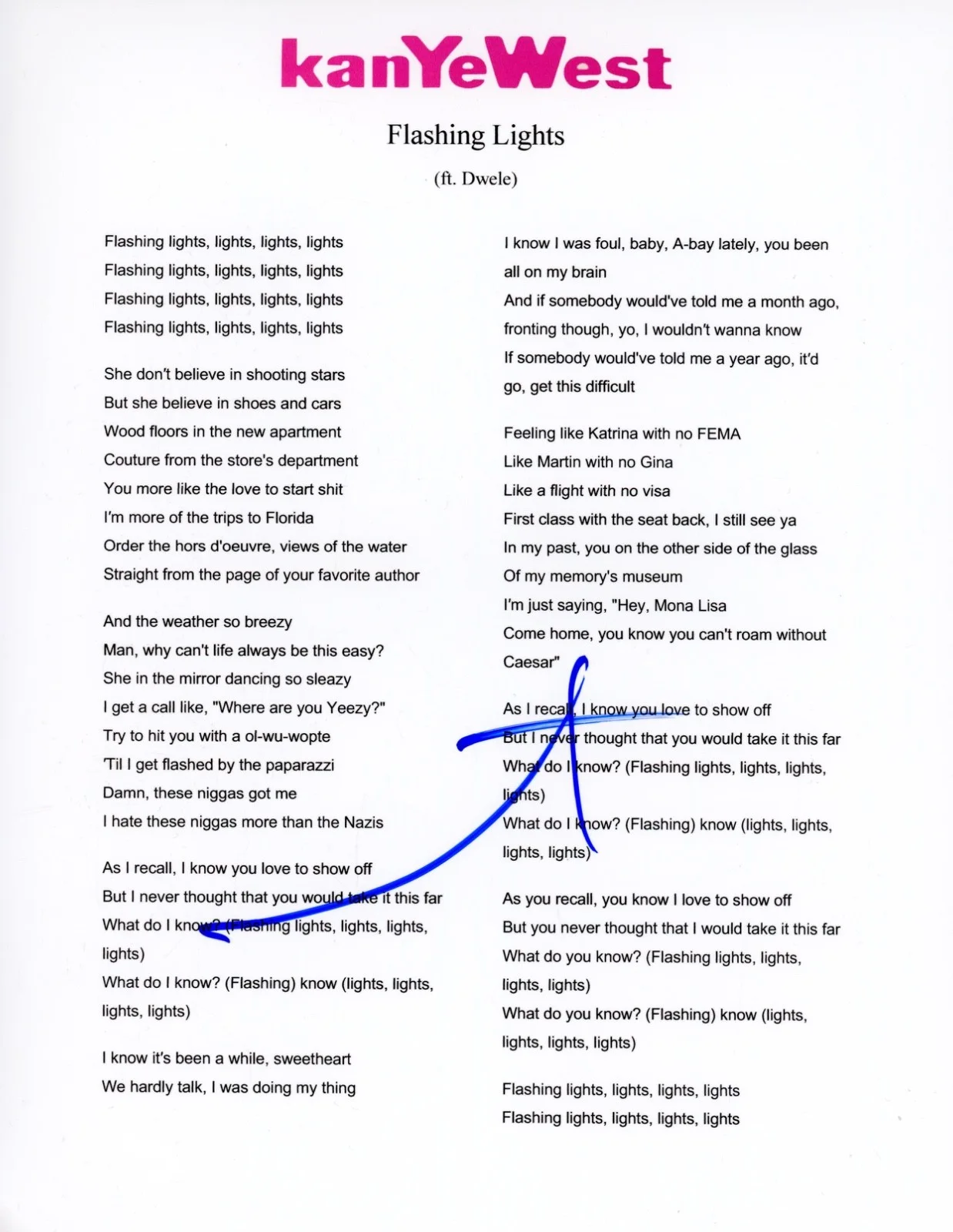 Kanye West Signed Autograph "Flashing Lights" Lyric Sheet 8.5x11 Ye Rapper ACOA, изображение 2