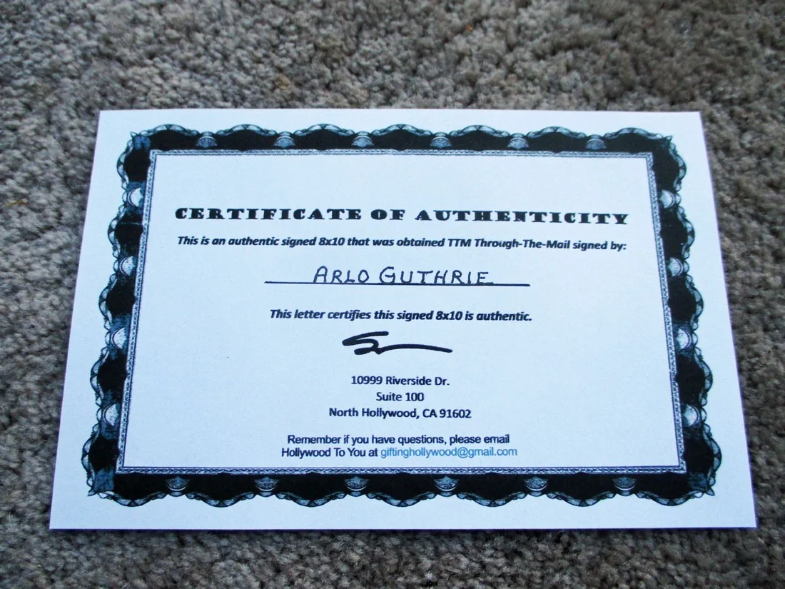 ARLO GUTHRIE AUTOGRAPHED 8X10, image 2