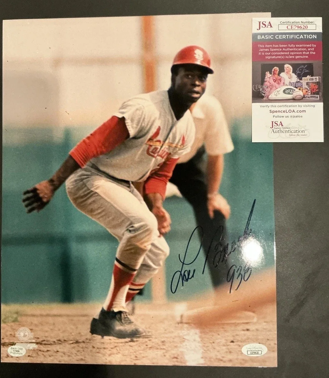 Lou Brock Autographed 11 X 14 JSA St Louis Cardinals Signed Photo Authenticated, image 2