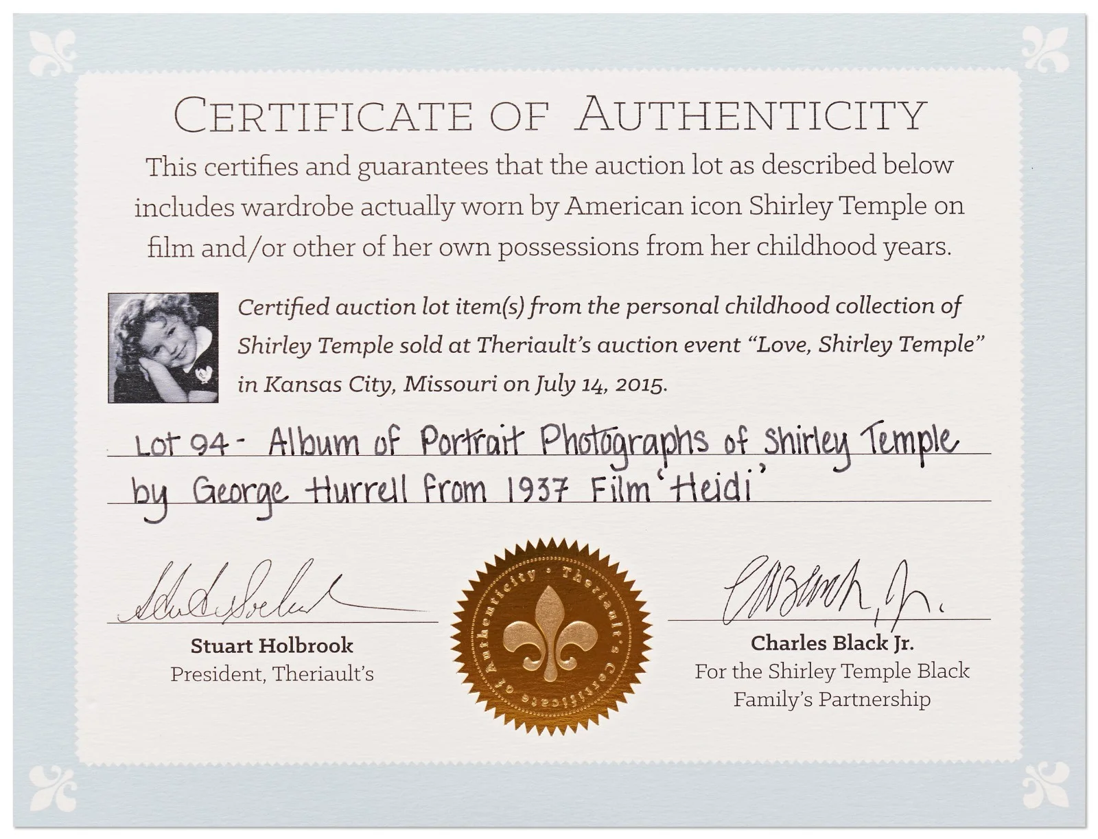 Shirley Temple Personally Owned George Hurrell Signed Photo with COA, image 3