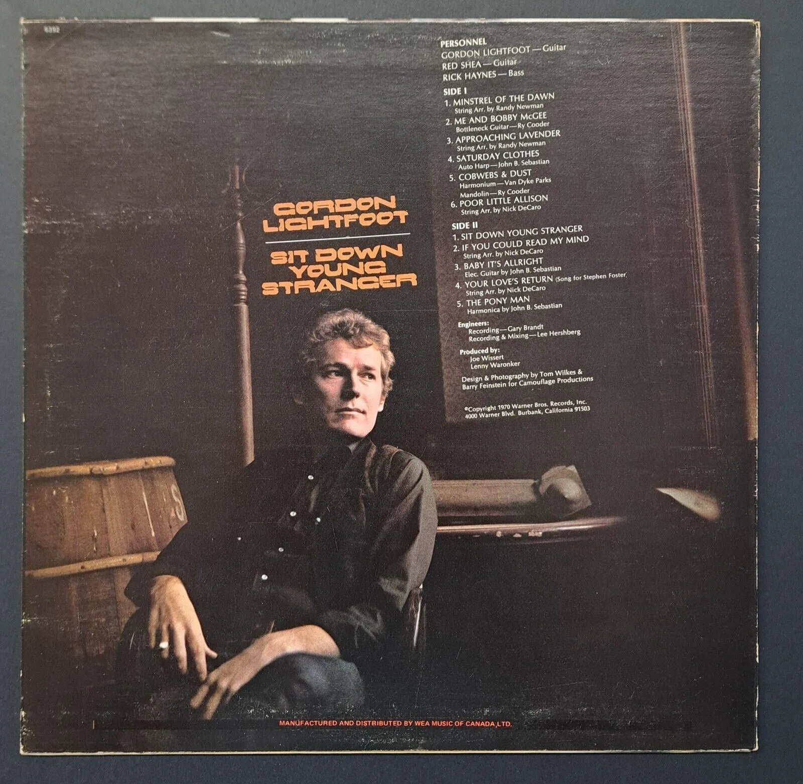 1970 Gordon Lightfoot Autographed Record Album Cover Signed Jacket JSA COA, изображение 3