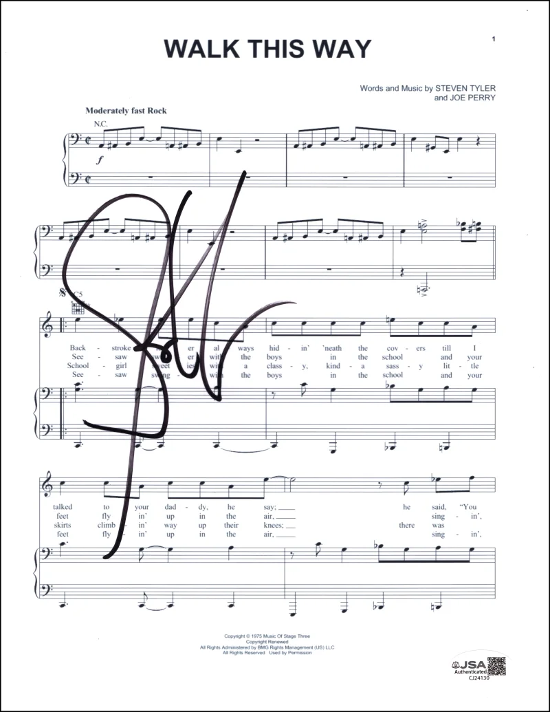Steven Tyler — Steven Tyler Aerosmith Signed Autograph Walk This Way Sheet Music w/ JSA COA