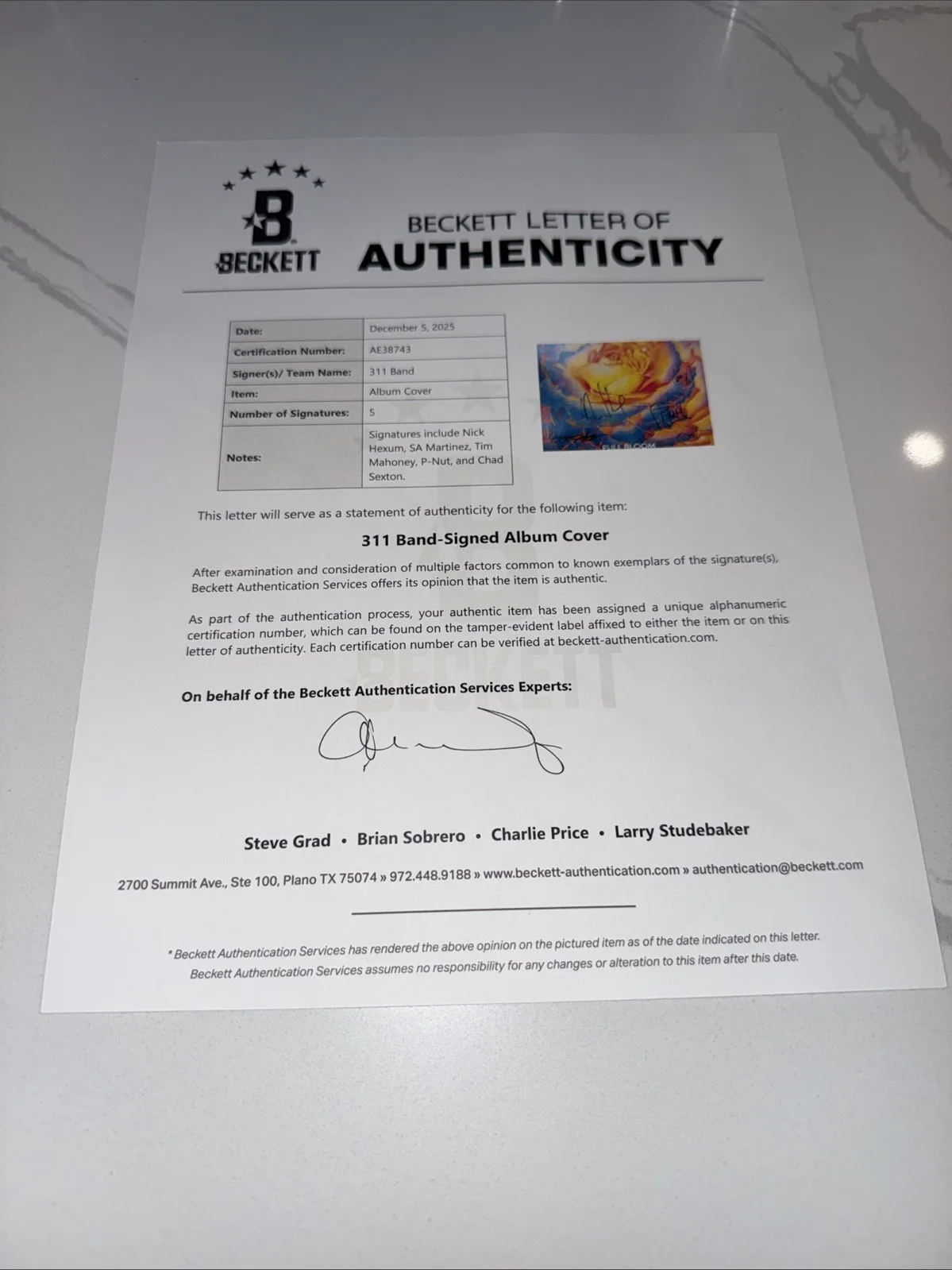 311 Signed Full Bloom Album Beckett LOA, image 4