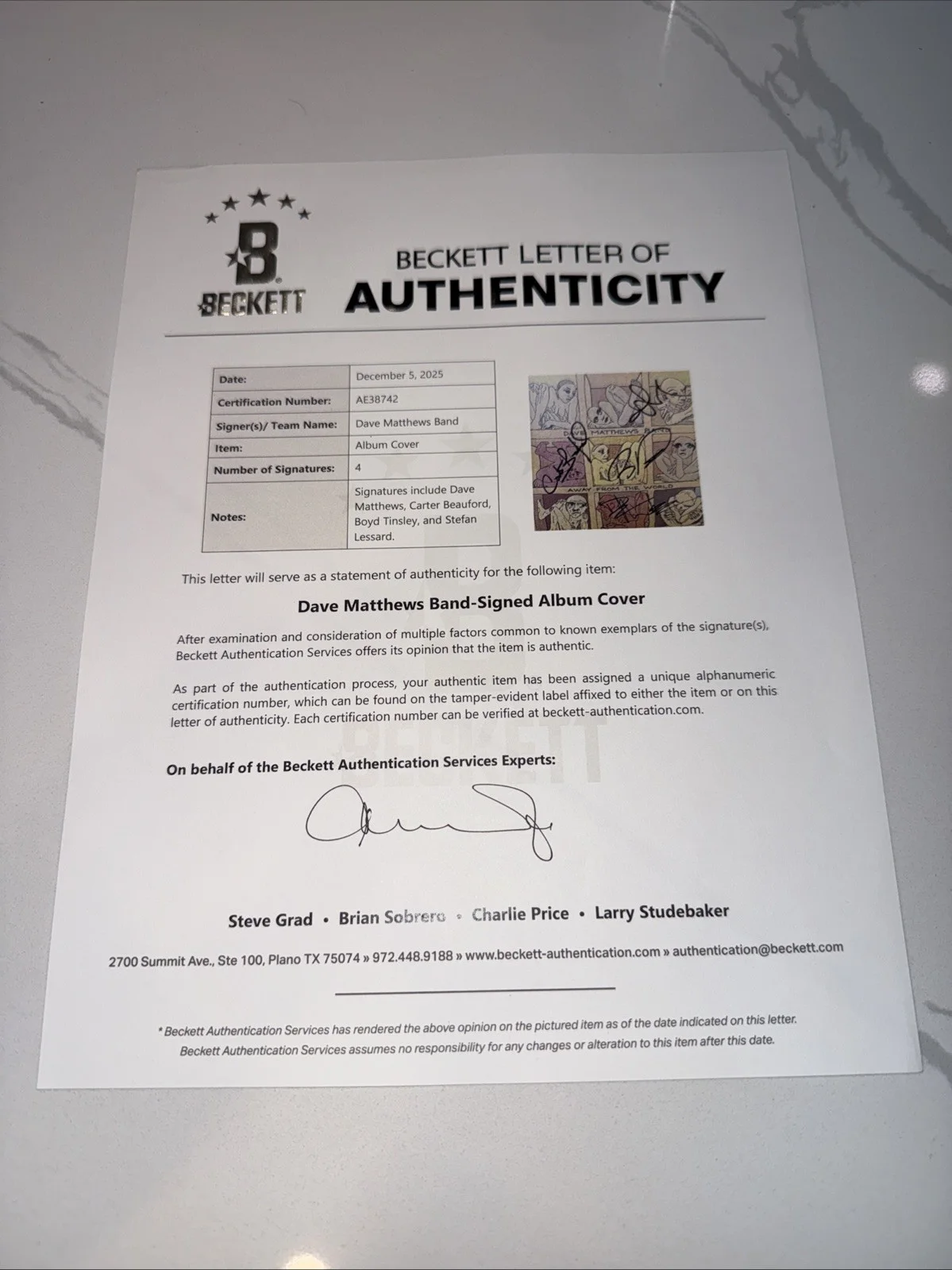 Dave Matthews Bans Signed Away From The World Vinyl Beckett LOA Carter Stefan X4, image 4