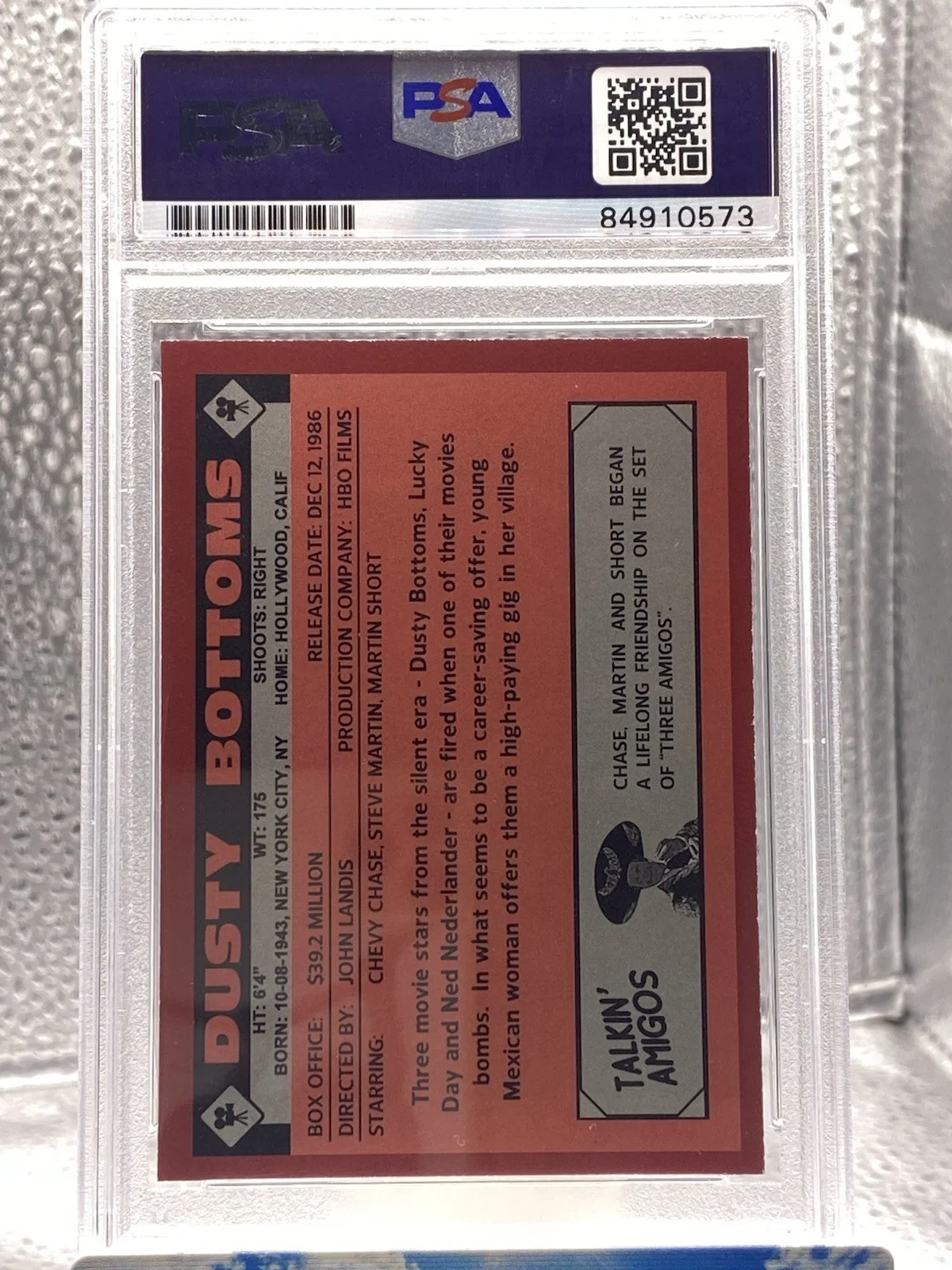 Chevy Chase Signed Dusty Bottoms Three Amigos Card PSA 573, image 2