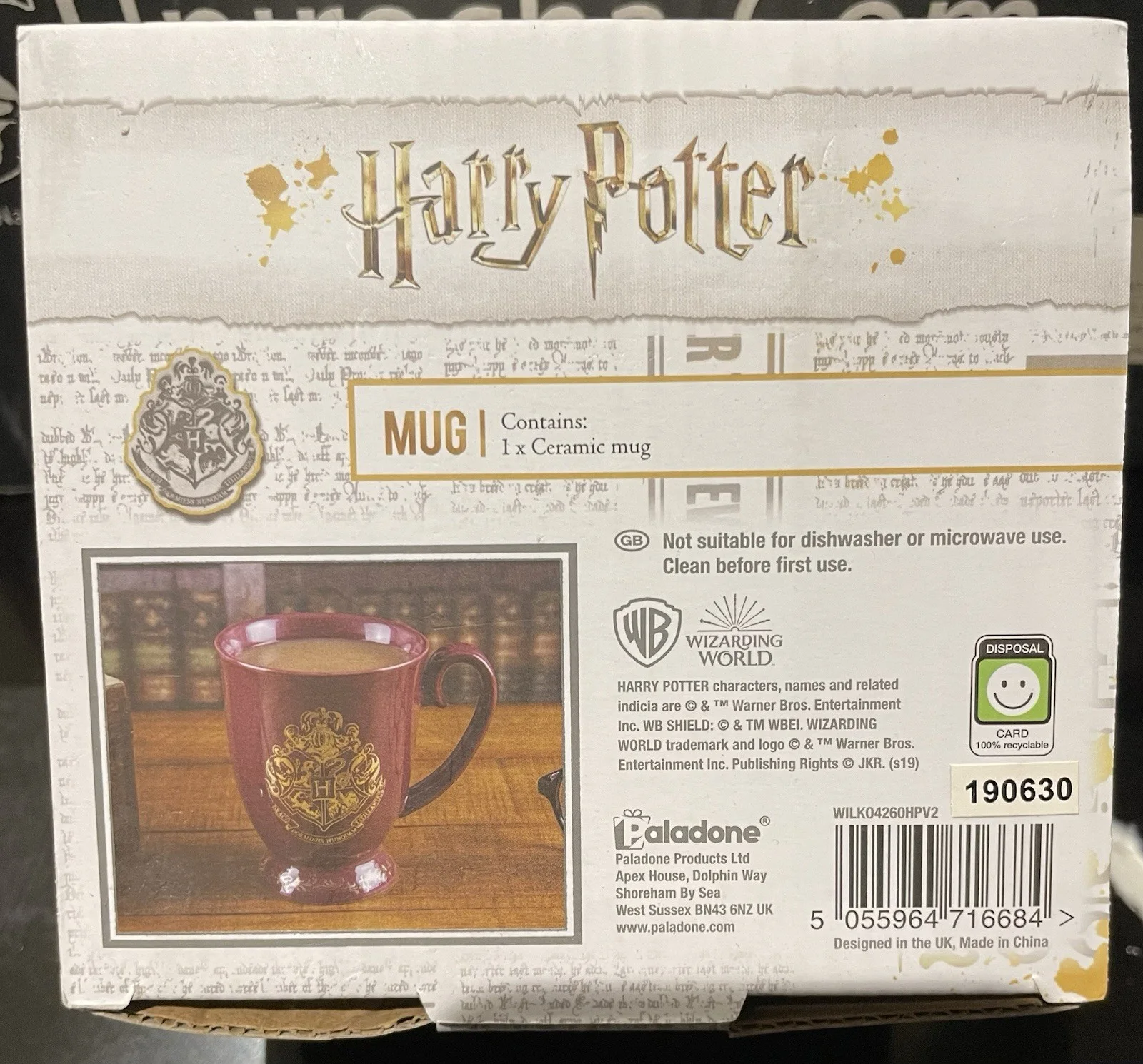 HARRY POTTER HOGWARTS CREST - BURGUNDY & GOLD - TEA / COFFEE CERAMIC MUG - BOXED, изображение 2