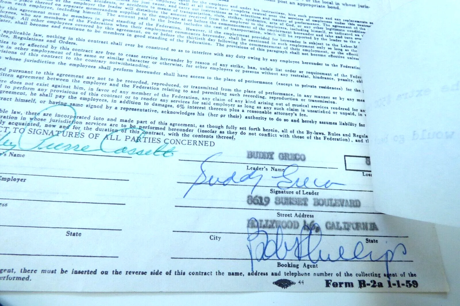 Vintage Casino Buddy Greco Signed Musicians Contract MAPES Hotel Reno, NV -1961, изображение 2