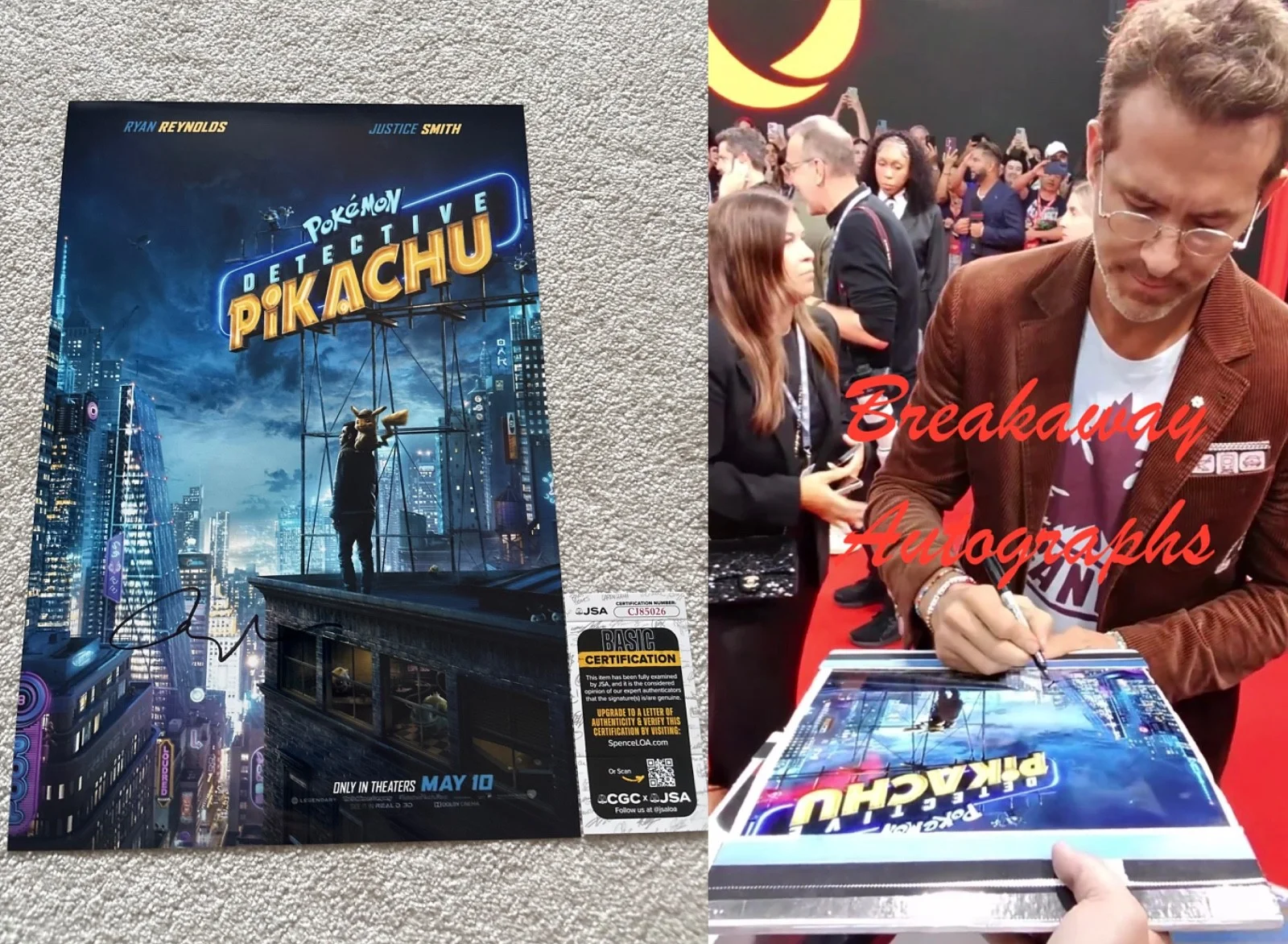 Ryan Reynolds — Ryan Reynolds signed photo 12X18 exact proof JSA COA autograph Detective Pikachu