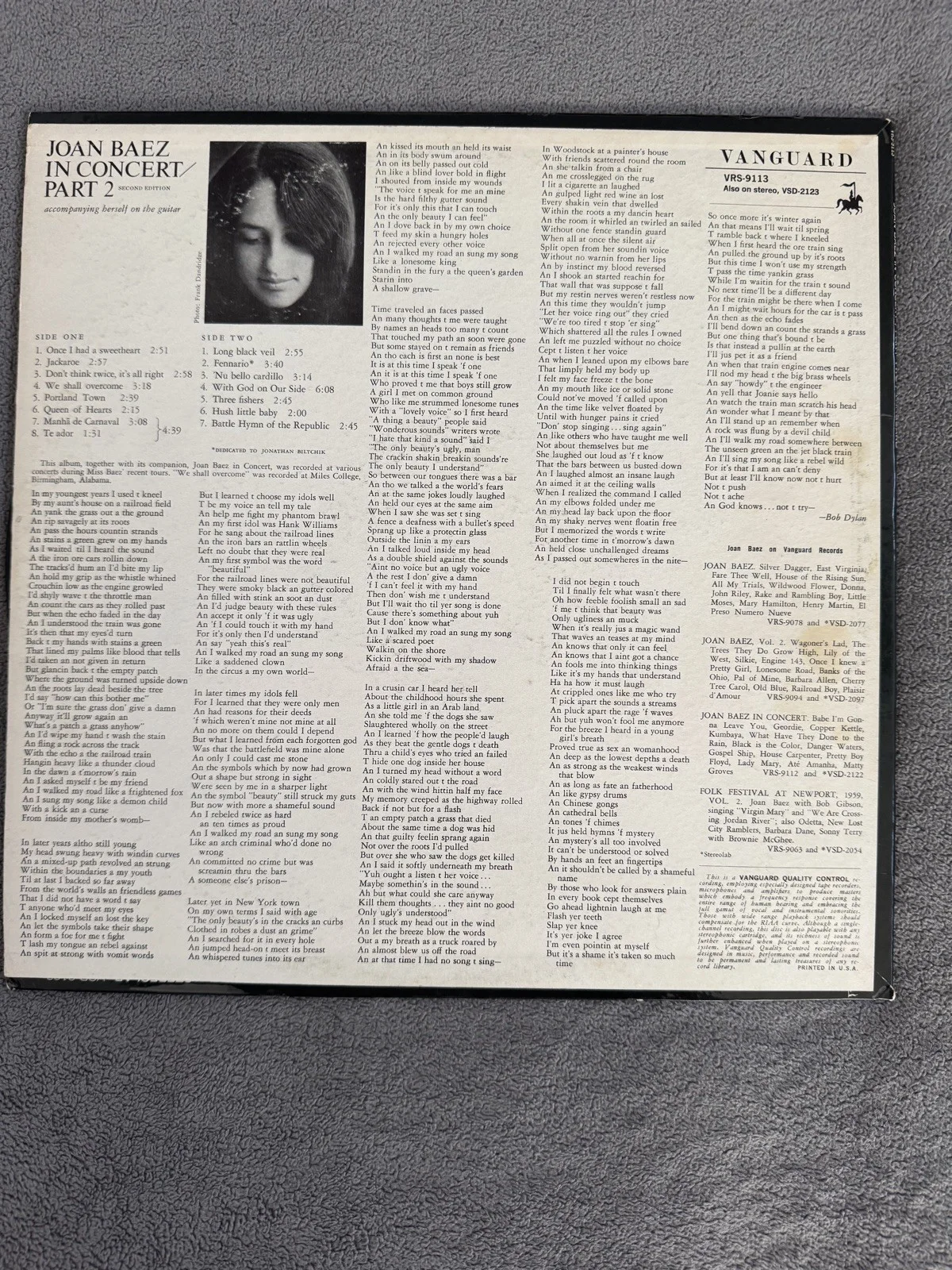 Joan Baez Music Legend In Concert Part 2 Vinyl Album, изображение 2