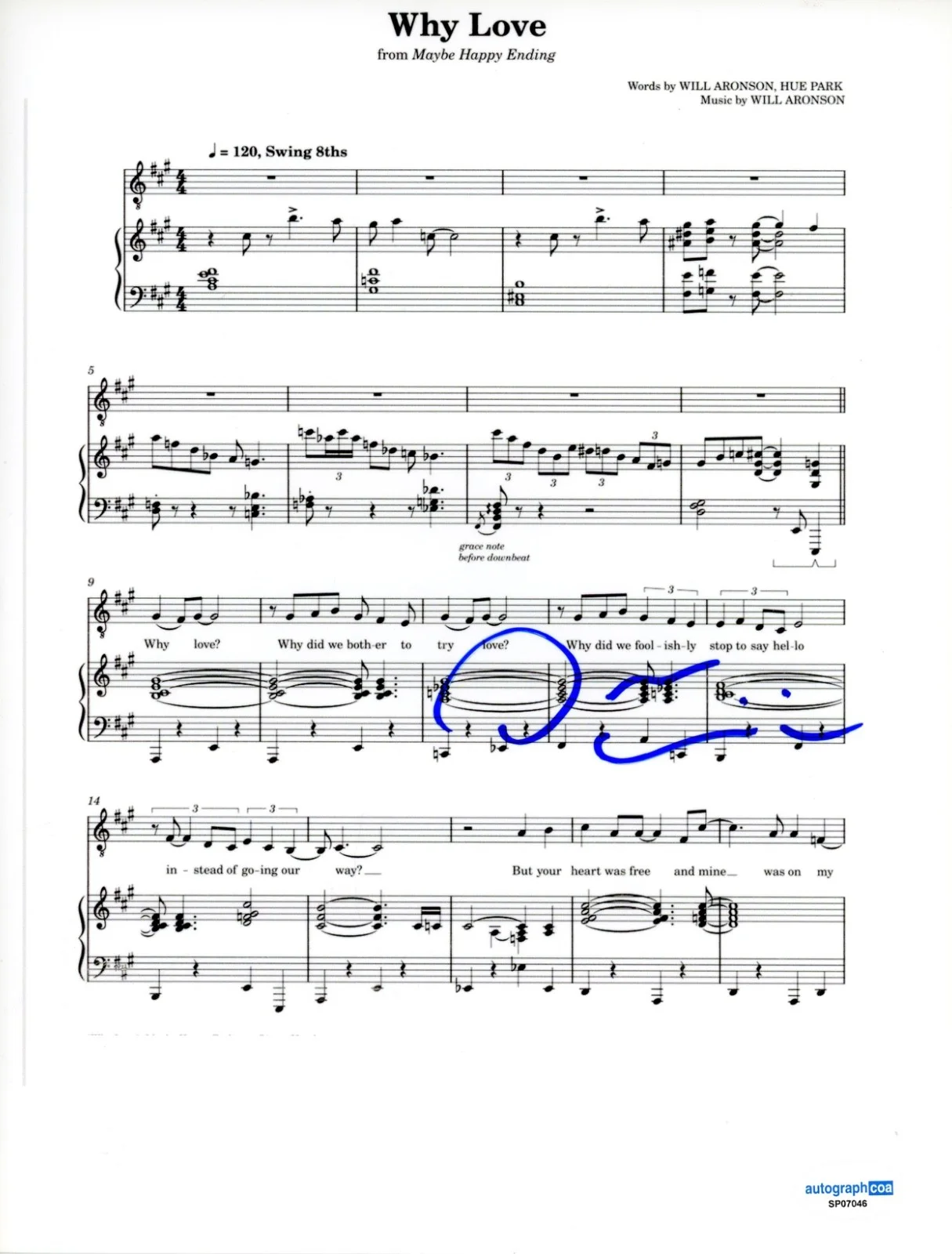 DARREN CRISS — Darren Criss Maybe Happy Ending Signed Autograph 'Why Love' Sheet Music ACOA COA