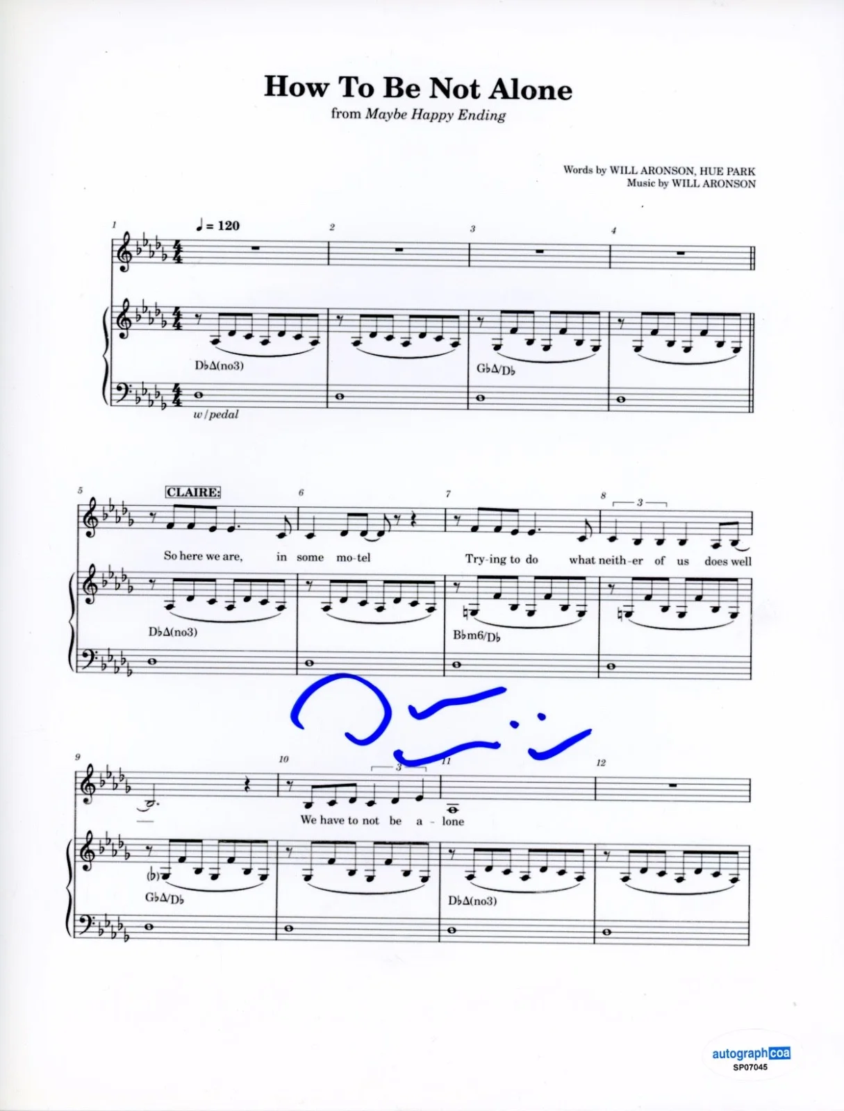 DARREN CRISS — Darren Criss Maybe Happy Ending Signed 'How To Be Not Alone' Sheet Music ACOA