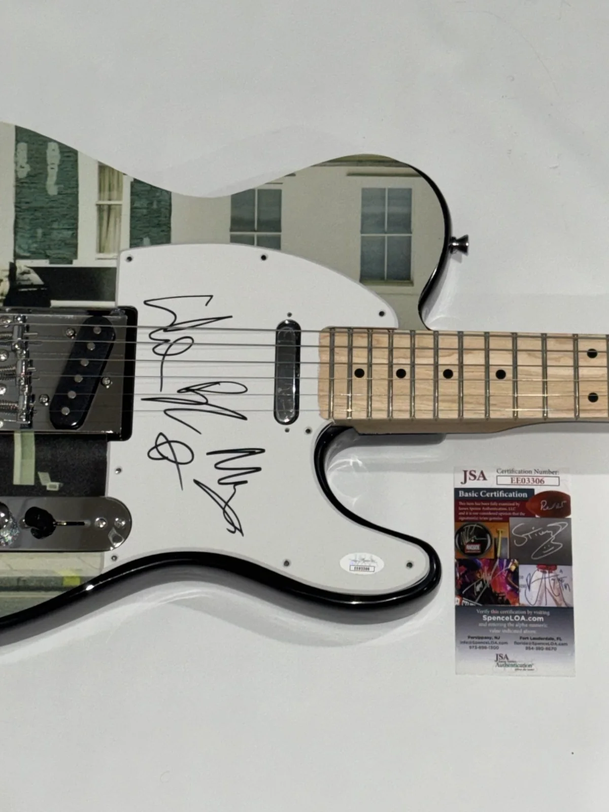 MUMFORD & SONS SIGNED CUSTOM SIGH NO MORE GUITAR MARCUS BEN WINSTON TED JSA COA, image 2