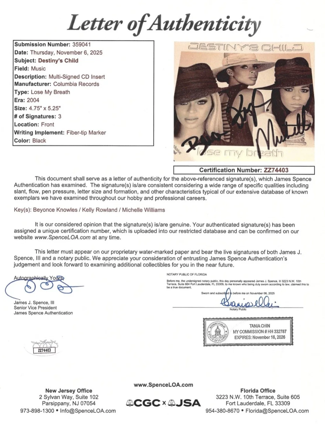 Destiny's Child Signed Lose My Breath CD Insert JSA LOA Autograph Beyonce, image 5