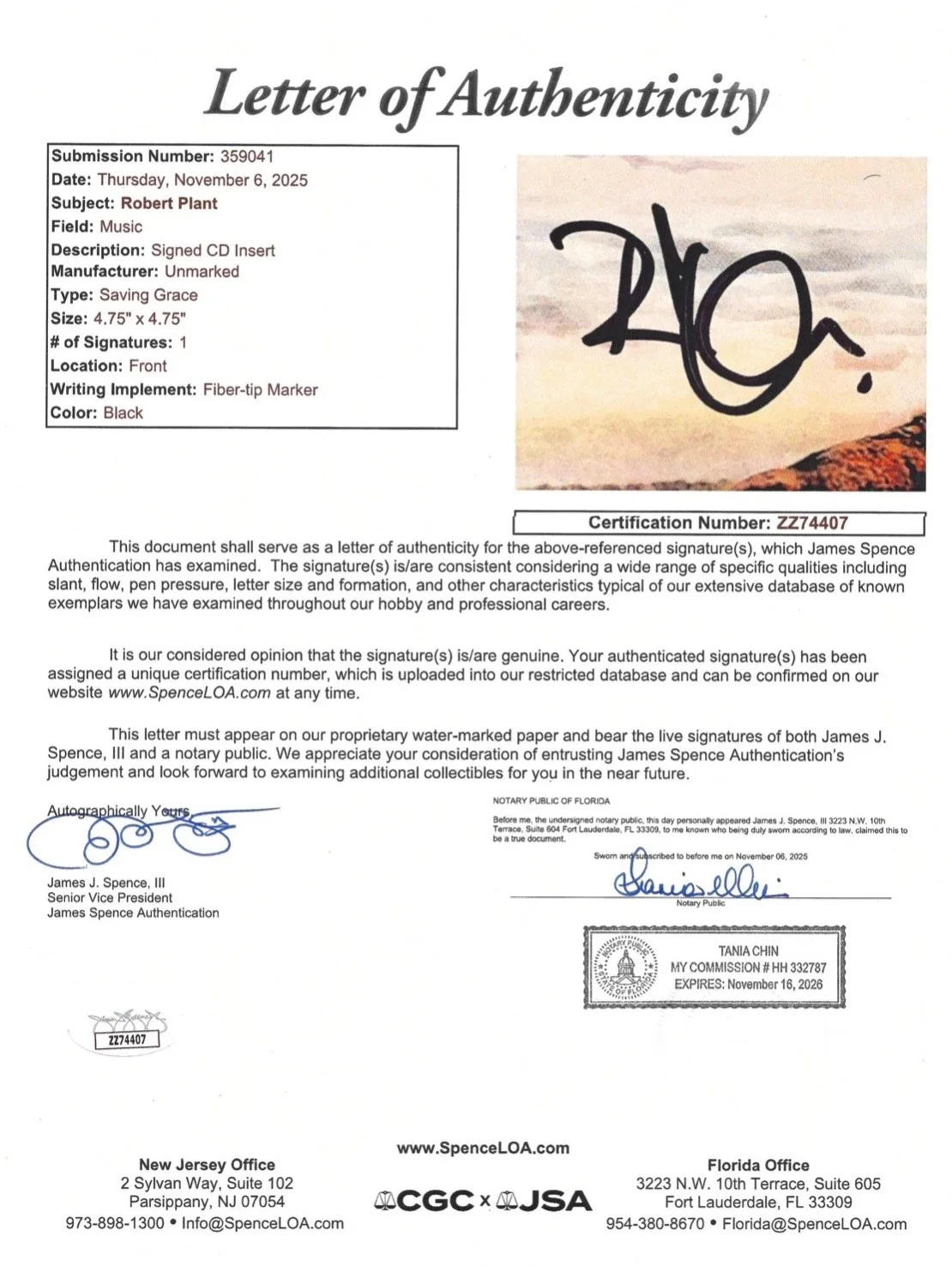 Robert Plant Signed Saving Grace CD Insert JSA LOA Autograph Led Zeppelin Rare, image 2