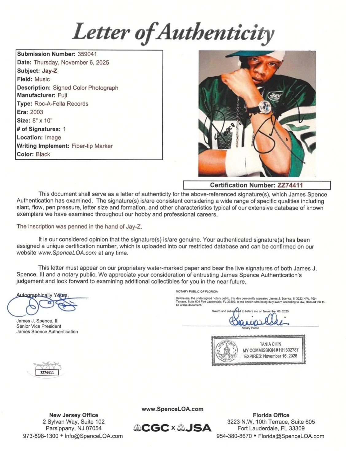 Jay-Z Shawn Carter Signed 8x10 Press Photo JSA LOA Auto Autograph Rapper HOV, image 2