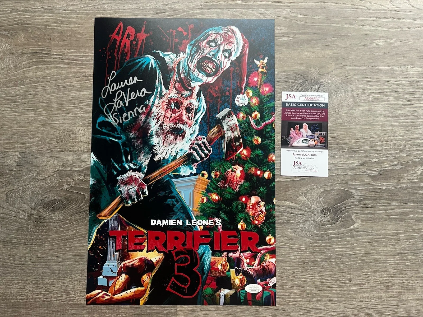 Lauren LaVera — Lauren LaVera Signed Terrifier 3 11x17 Photo JSA COA Sienna Art The Clown Horror