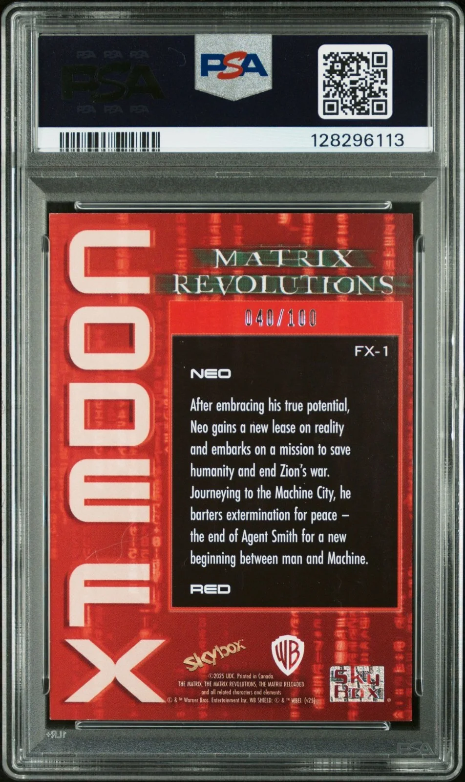 KEANU REEVES — KEANU REEVES SIGNED 2024 UD SKYBOX THE MATRIX WEEKLY CODE FX /100 NEO PSA AUTO, image 2