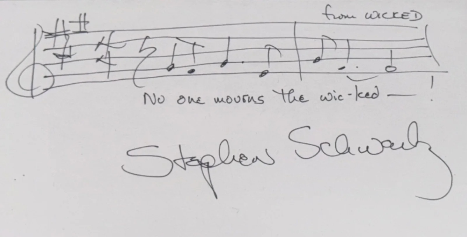Stephen Schwartz — Signed Stephen Schwartz Card Musical Sketch No One Mourns The Wicked Auto PSA, изображение 3