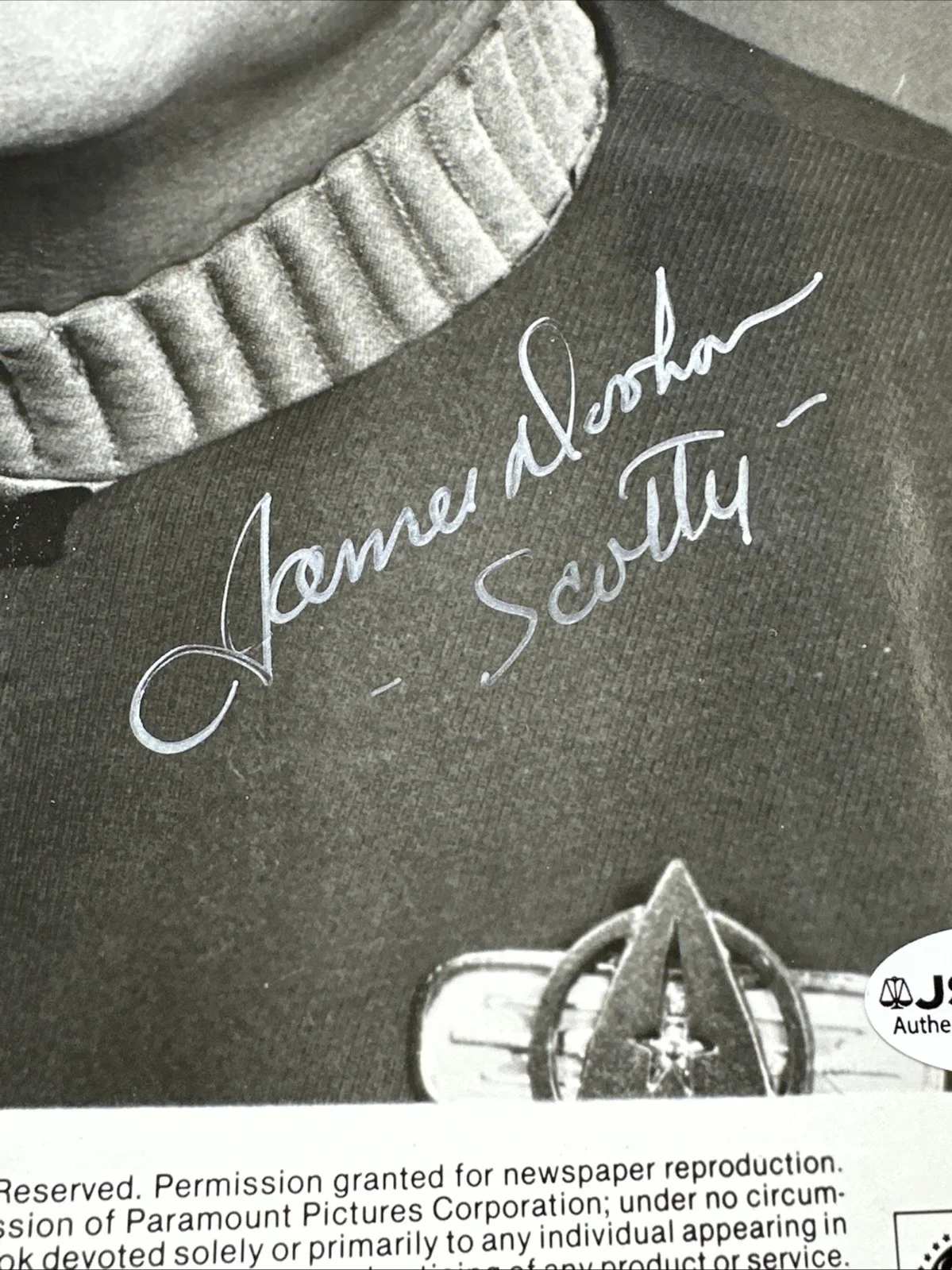 James Doohan Autographed 8x10 B&W Photo Television Star Star Trek "Scotty" JSA, изображение 2
